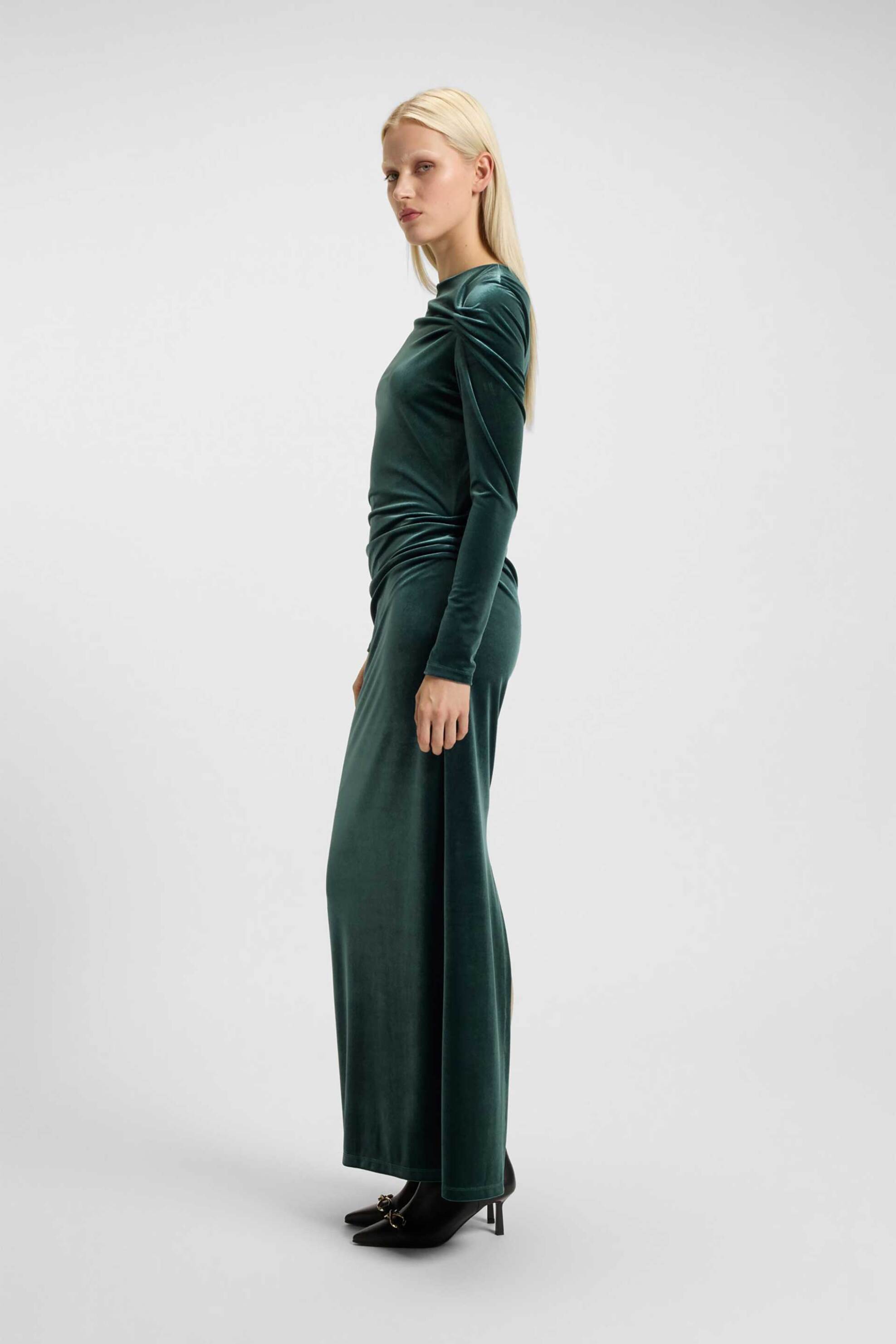 HUGO Hugo Boss γυναικείο maxi φόρεμα velvet "Narteco" - 50547364 Χακί - 2