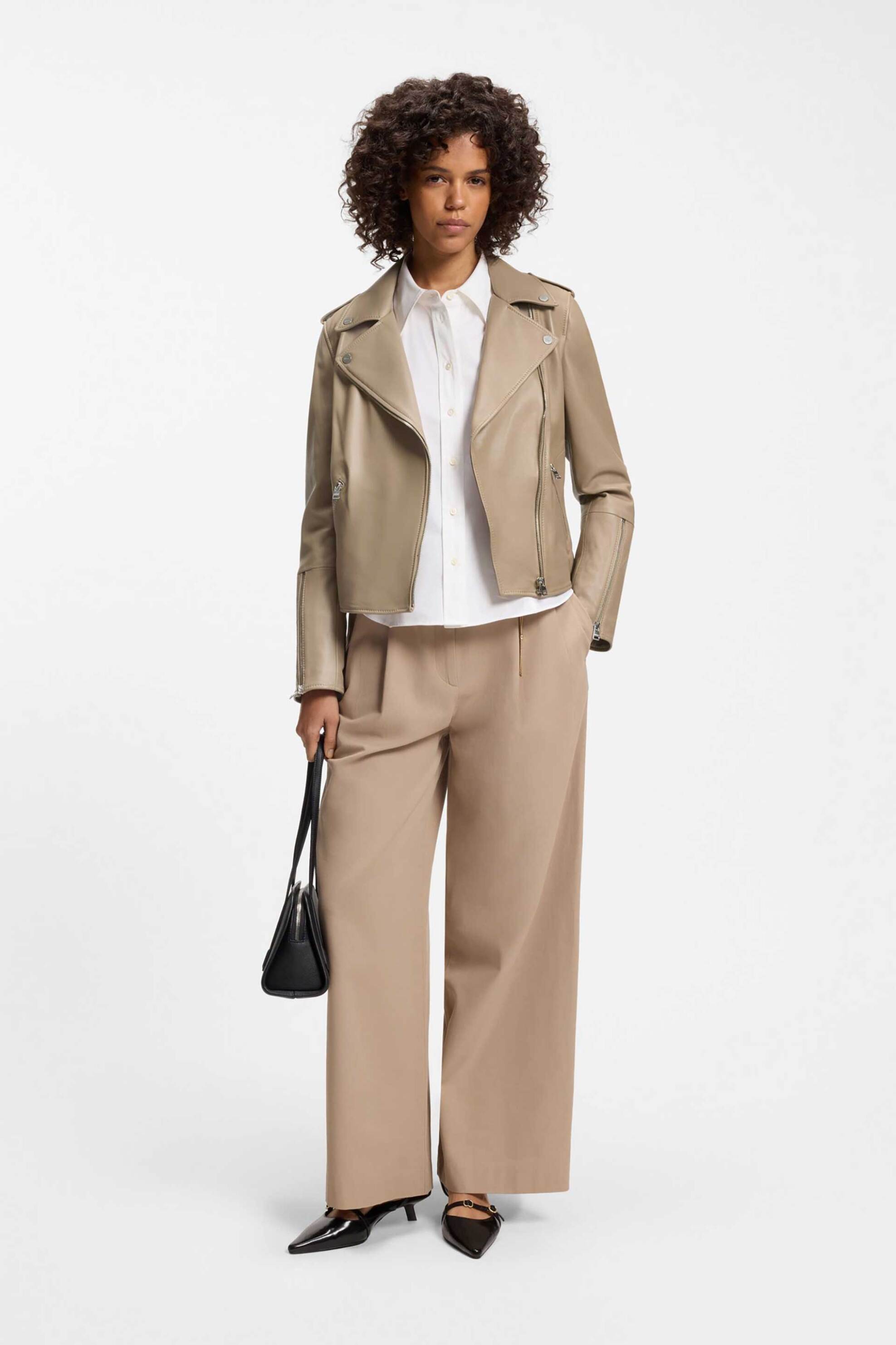 Hugo Boss γυναικείο δερμάτινο biker jacket "Lujana" - 50551255 Μπεζ φωτογραφία