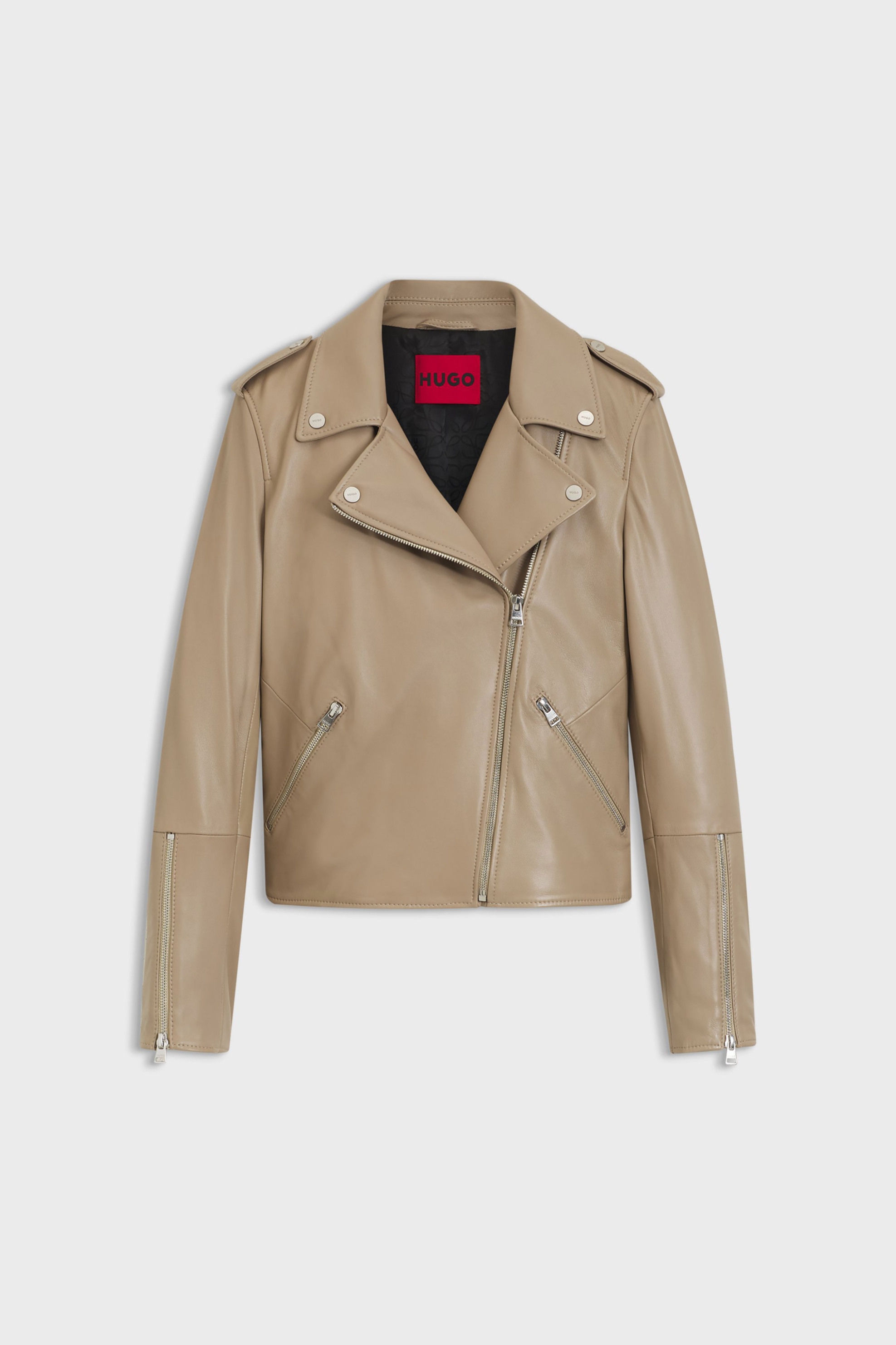 Hugo Boss γυναικείο δερμάτινο biker jacket "Lujana" - 50551255 Μπεζ φωτογραφία