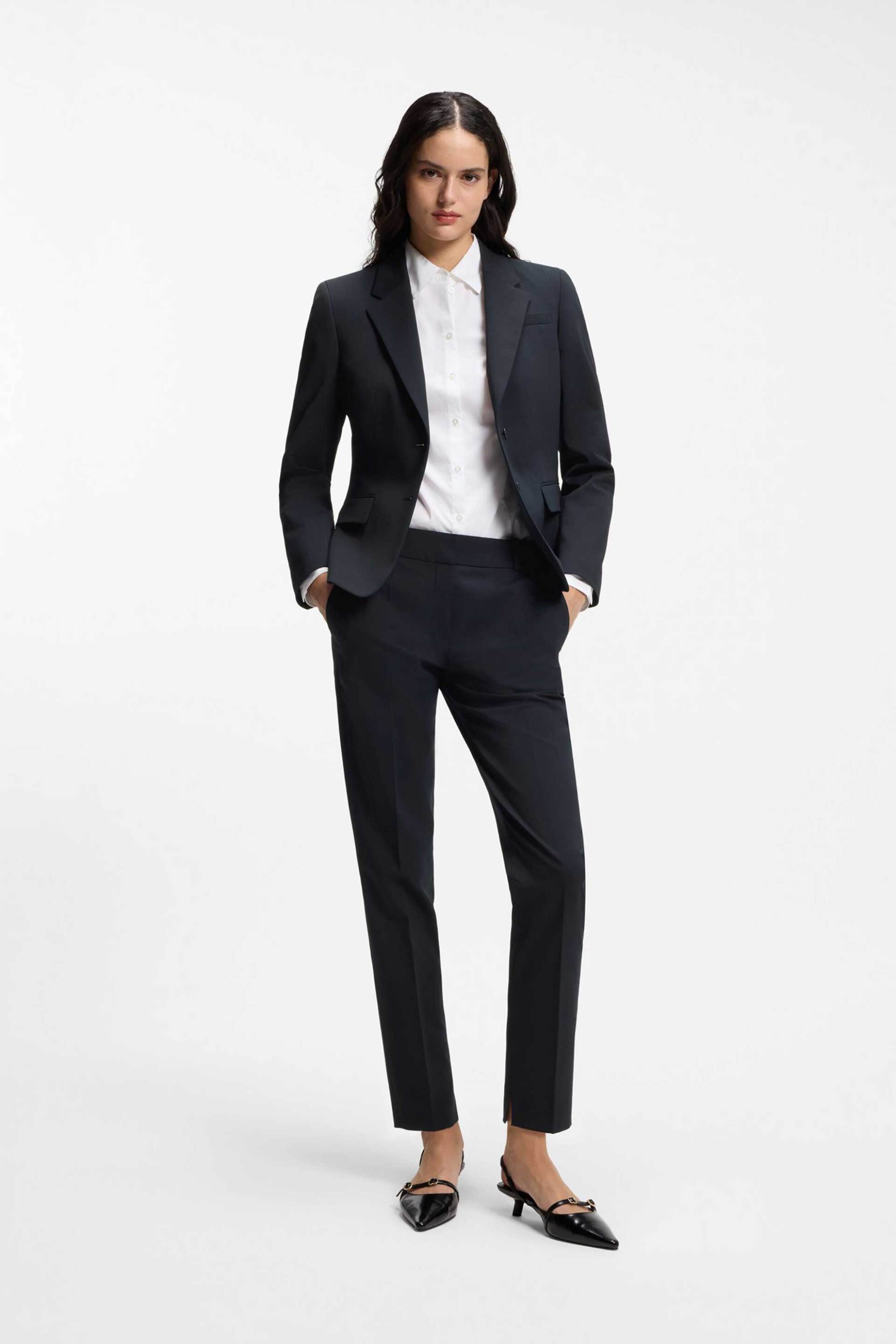 Hugo Boss γυναικείο παντελόνι μονόχρωμο με τσέπες Slim fit "Ηetana" - 50516132 Μπλε Σκούρο