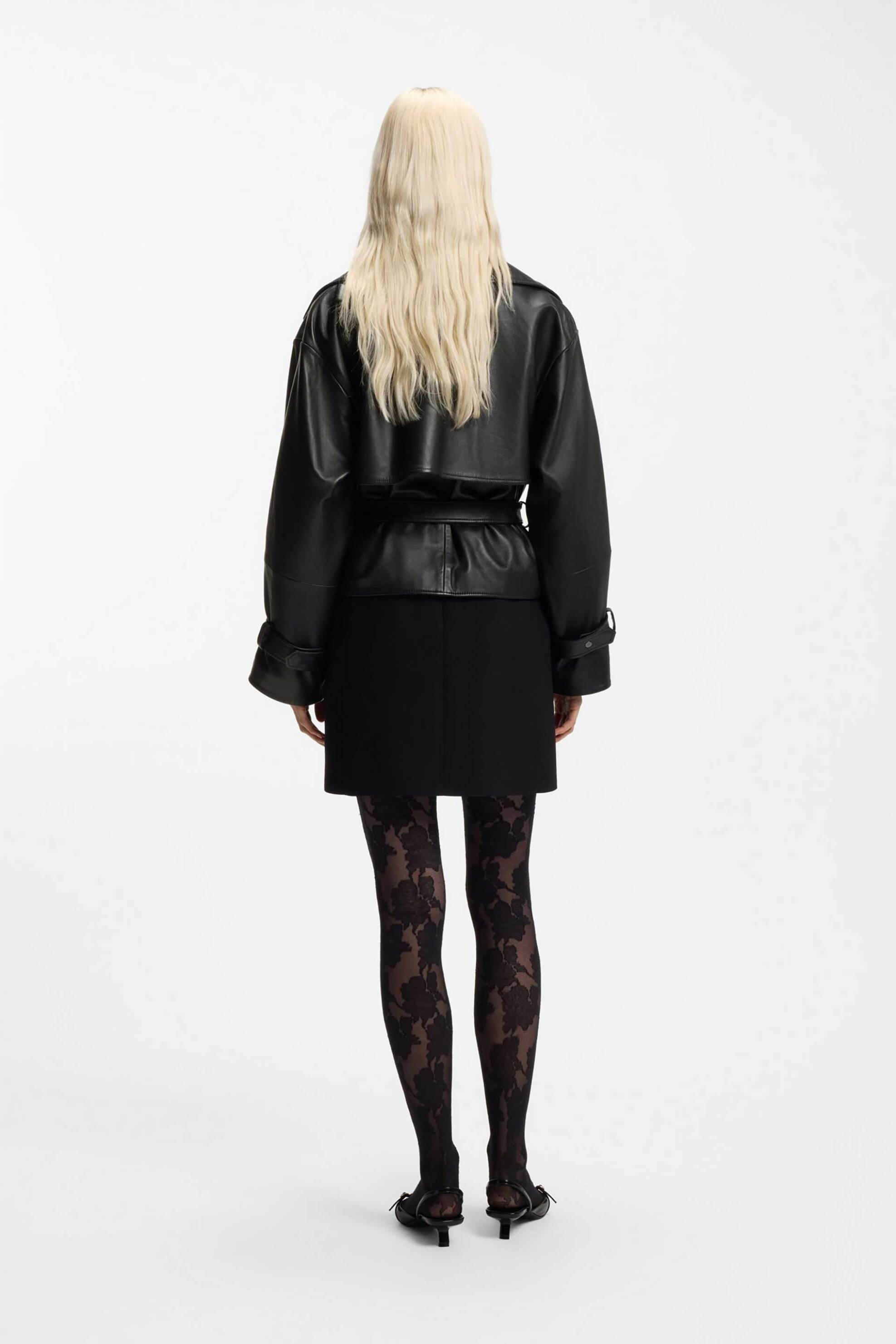 Hugo Boss γυναικείο μπουφάν δερμάτινο με ζώνη "Lanitte" - 50560068 Μαύρο φωτογραφία