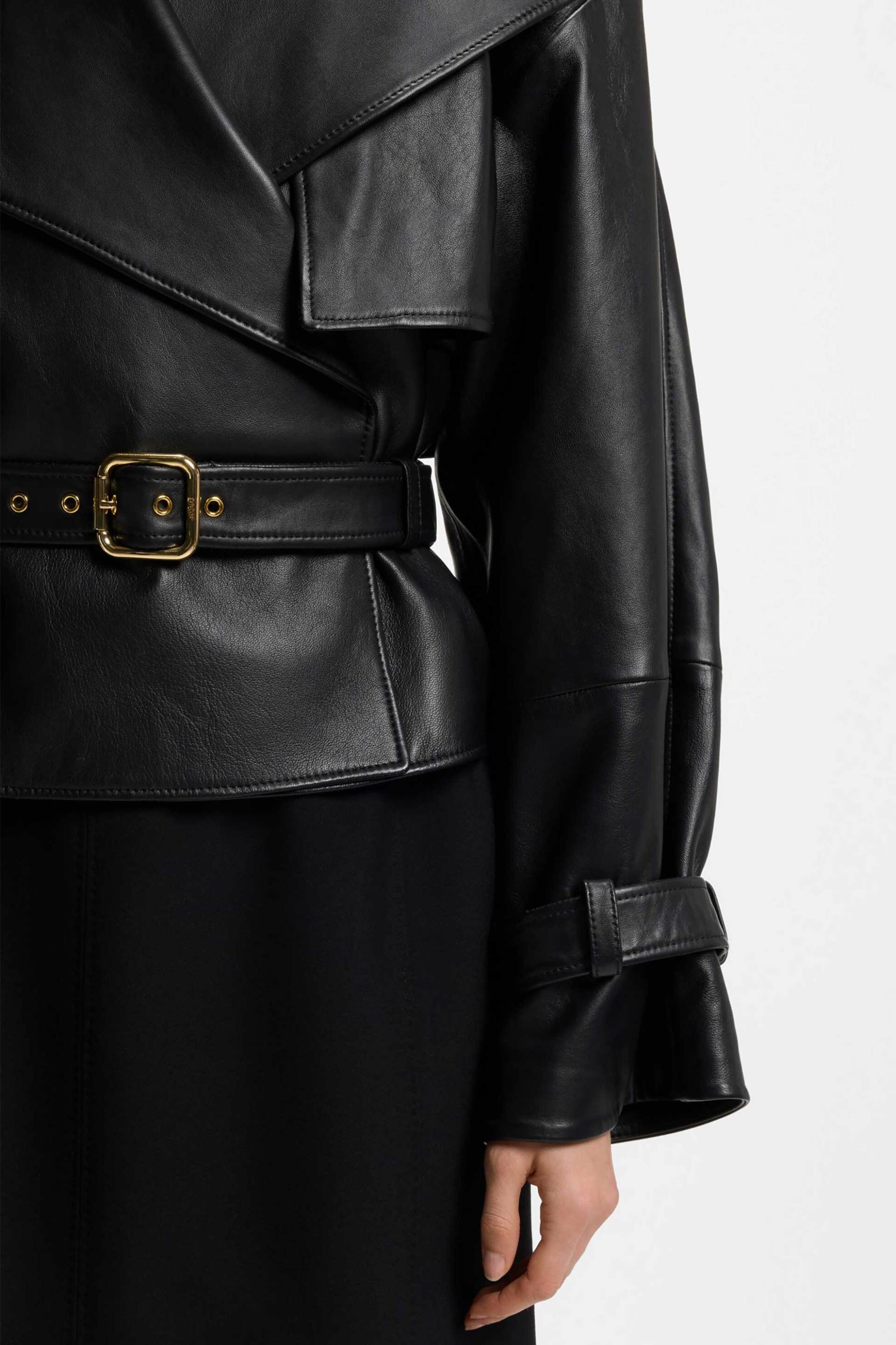 Hugo Boss γυναικείο μπουφάν δερμάτινο με ζώνη "Lanitte" - 50560068 Μαύρο φωτογραφία