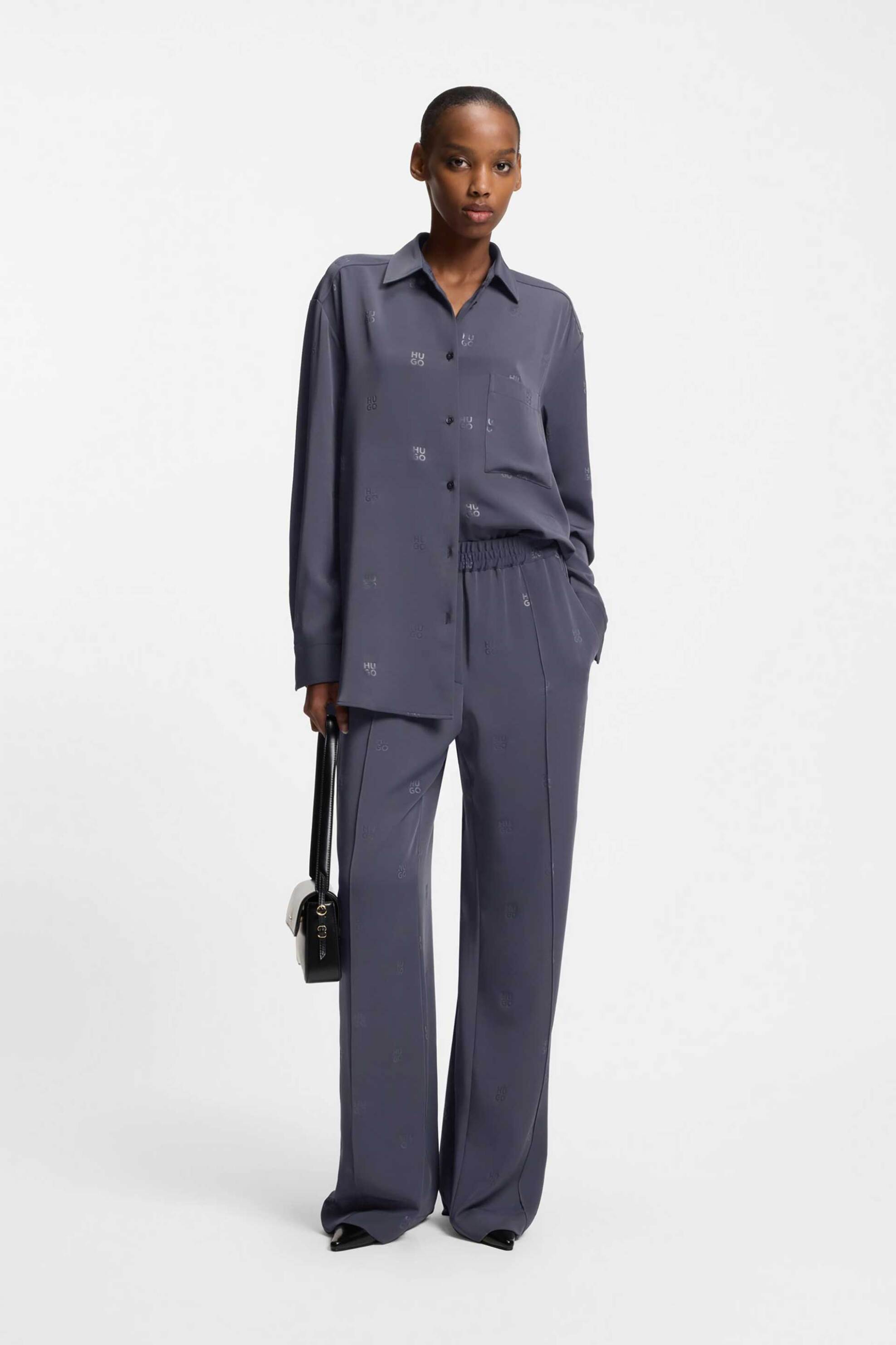 HUGO Hugo Boss γυναικείο πουκάμισο oversized με logo print "Elodina" - 50553192 Γκρι Σκούρο - 2