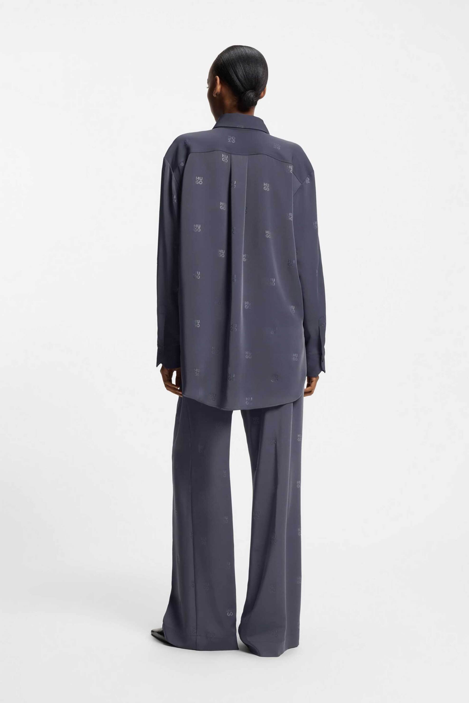 HUGO Hugo Boss γυναικείο πουκάμισο oversized με logo print "Elodina" - 50553192 Γκρι Σκούρο - 3