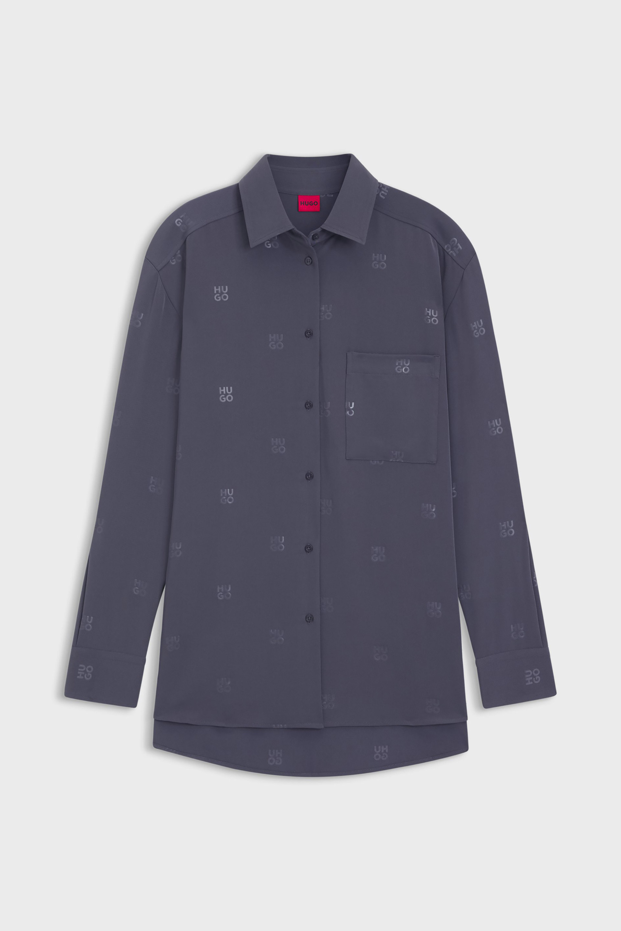 Hugo Boss Γυναικείο Πουκάμισο Oversized με Logo Print Elodina - 50553192 Γκρι Σκούρο