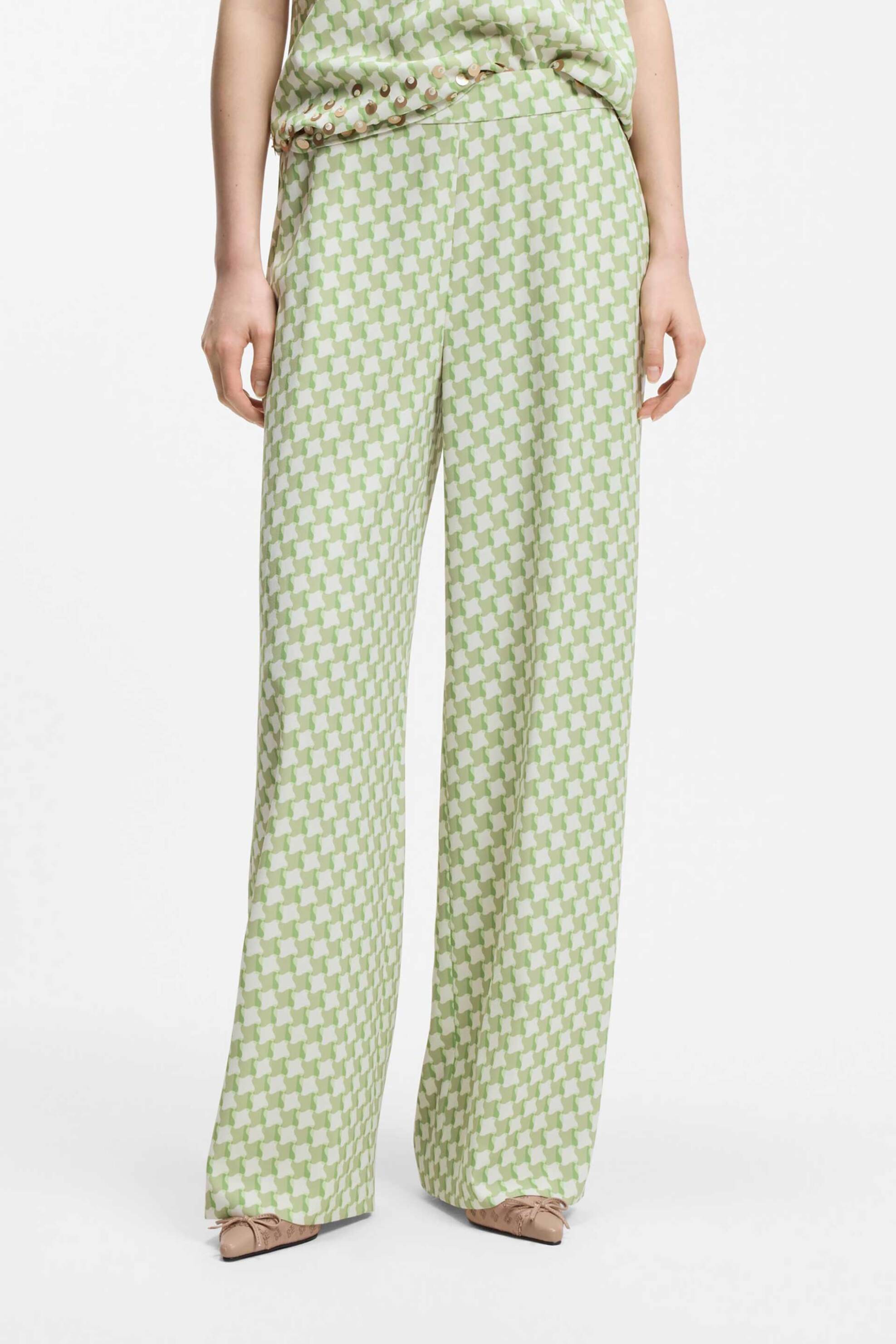 HUGO Hugo Boss γυναικείο παντελόνι με print Relaxed Fit "Ηale" - 50559497 Πράσινο - 2