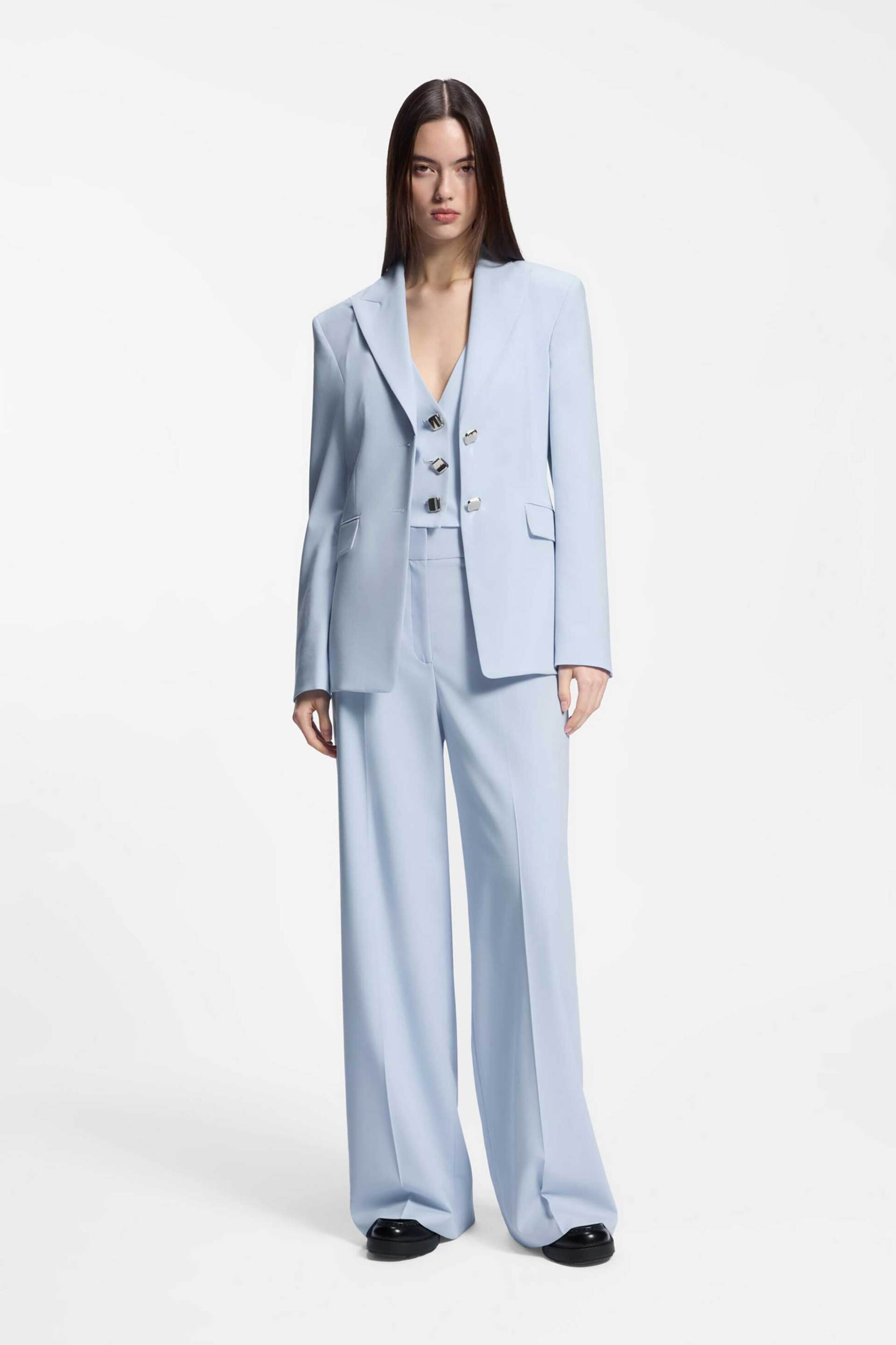 Hugo Boss γυναικείο παντελόνι μονόχρωμο Wide Fit "Huzili" - 50558131 Γαλάζιο
