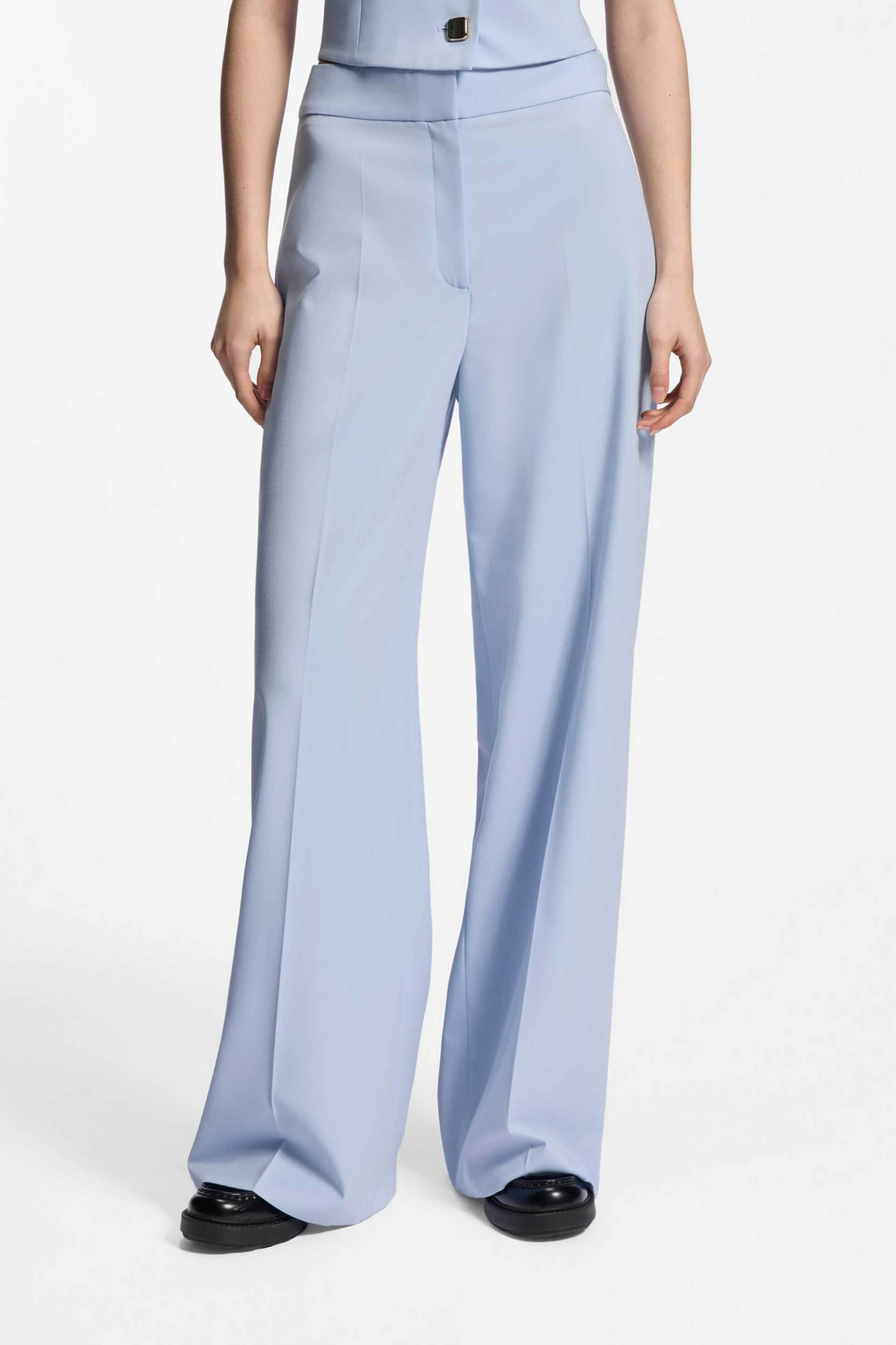 HUGO Hugo Boss γυναικείο παντελόνι μονόχρωμο Wide Fit "Huzili" - 50558131 Γαλάζιο - 3