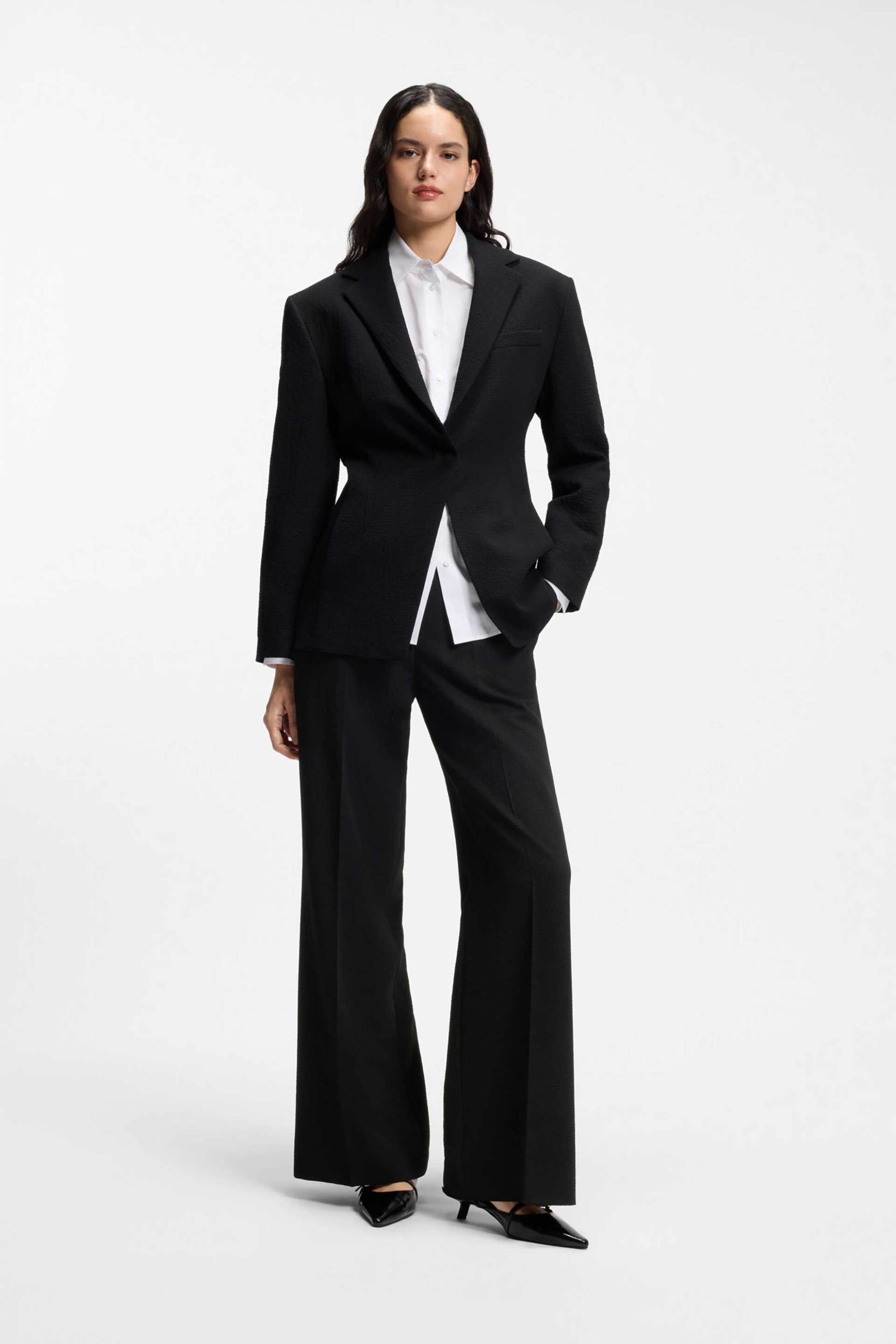 Hugo Boss γυναικείο παντελόνι μονόχρωμο Wide Fit "Hasmina" - 50559862 Μαύρο