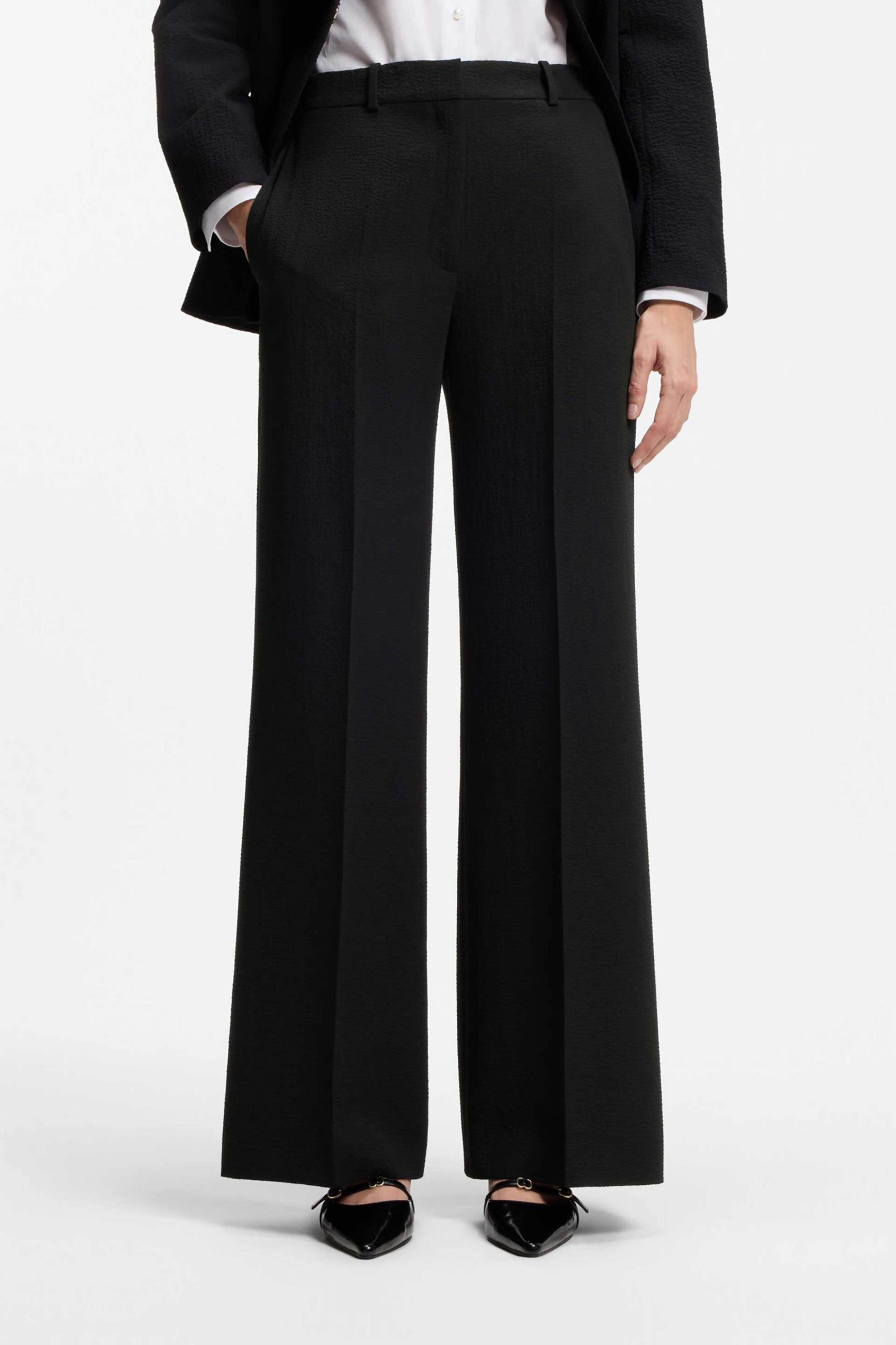 HUGO Hugo Boss γυναικείο παντελόνι μονόχρωμο Wide Fit "Hasmina" - 50559862 Μαύρο - 2