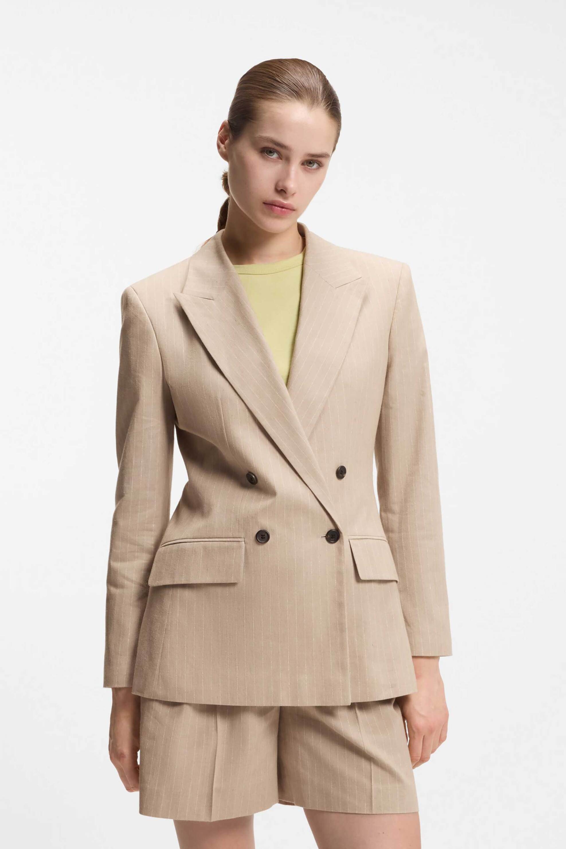Hugo Boss γυναικείο σακάκι ριγέ με τσέπες "Azenia" - 50559509 Μπεζ