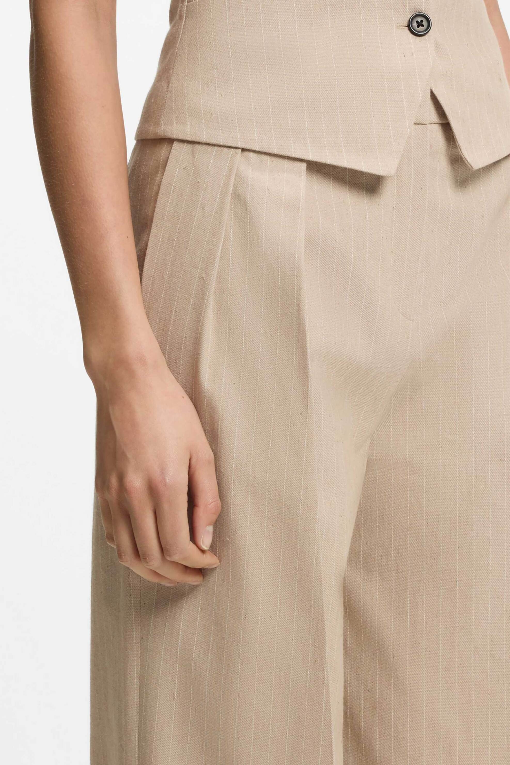 HUGO Hugo Boss γυναικείο παντελόνι ριγέ Wide Fit "Henesa" - 50559771 Μπεζ - 2