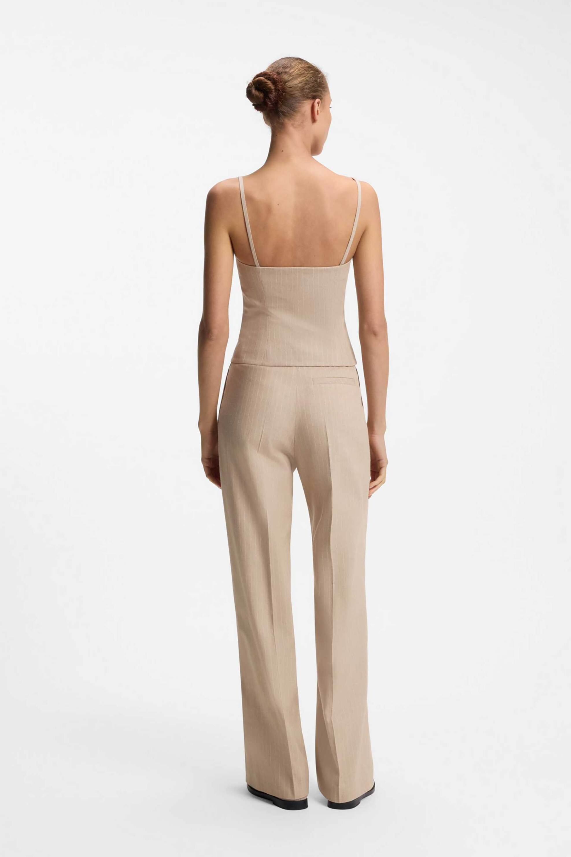 Hugo Boss Γυναικείο Παντελόνι Ριγέ Wide Fit Henesa - 50559771 Μπεζ