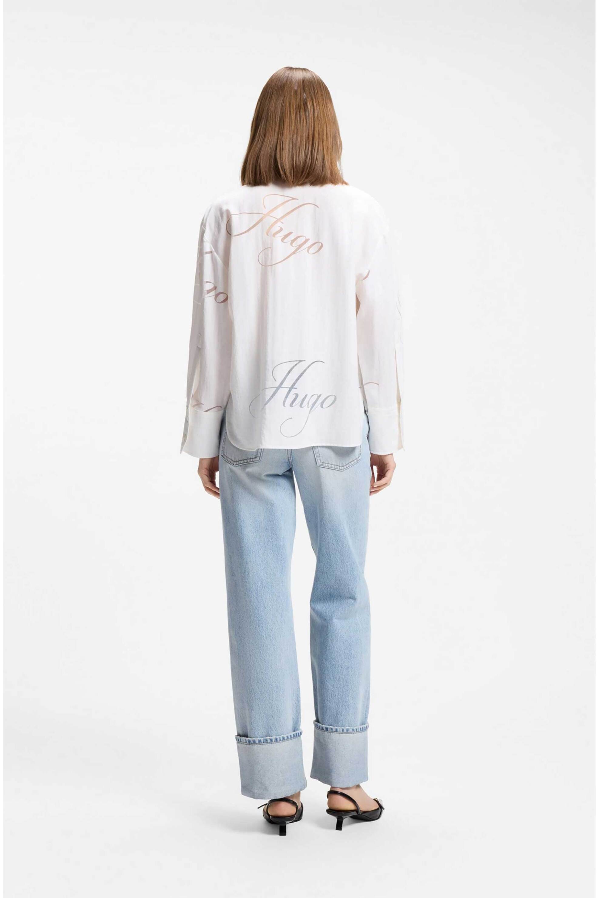 HUGO Hugo γυναικείο πουκάμισο με λογότυπο Relaxed Fit "Echinacea" - 50562585 Λευκό - 2