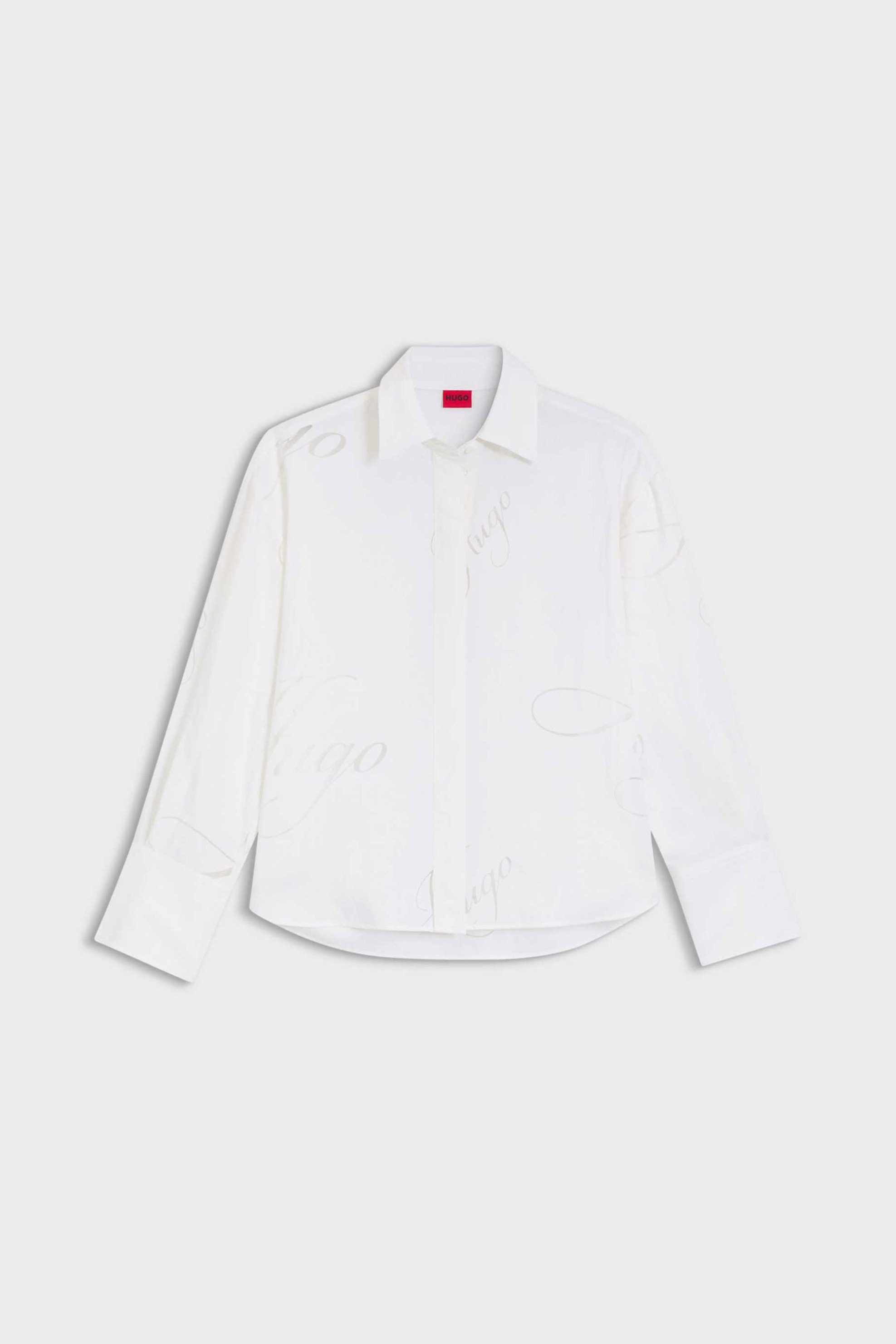 HUGO Hugo γυναικείο πουκάμισο με λογότυπο Relaxed Fit "Echinacea" - 50562585 Λευκό - 3