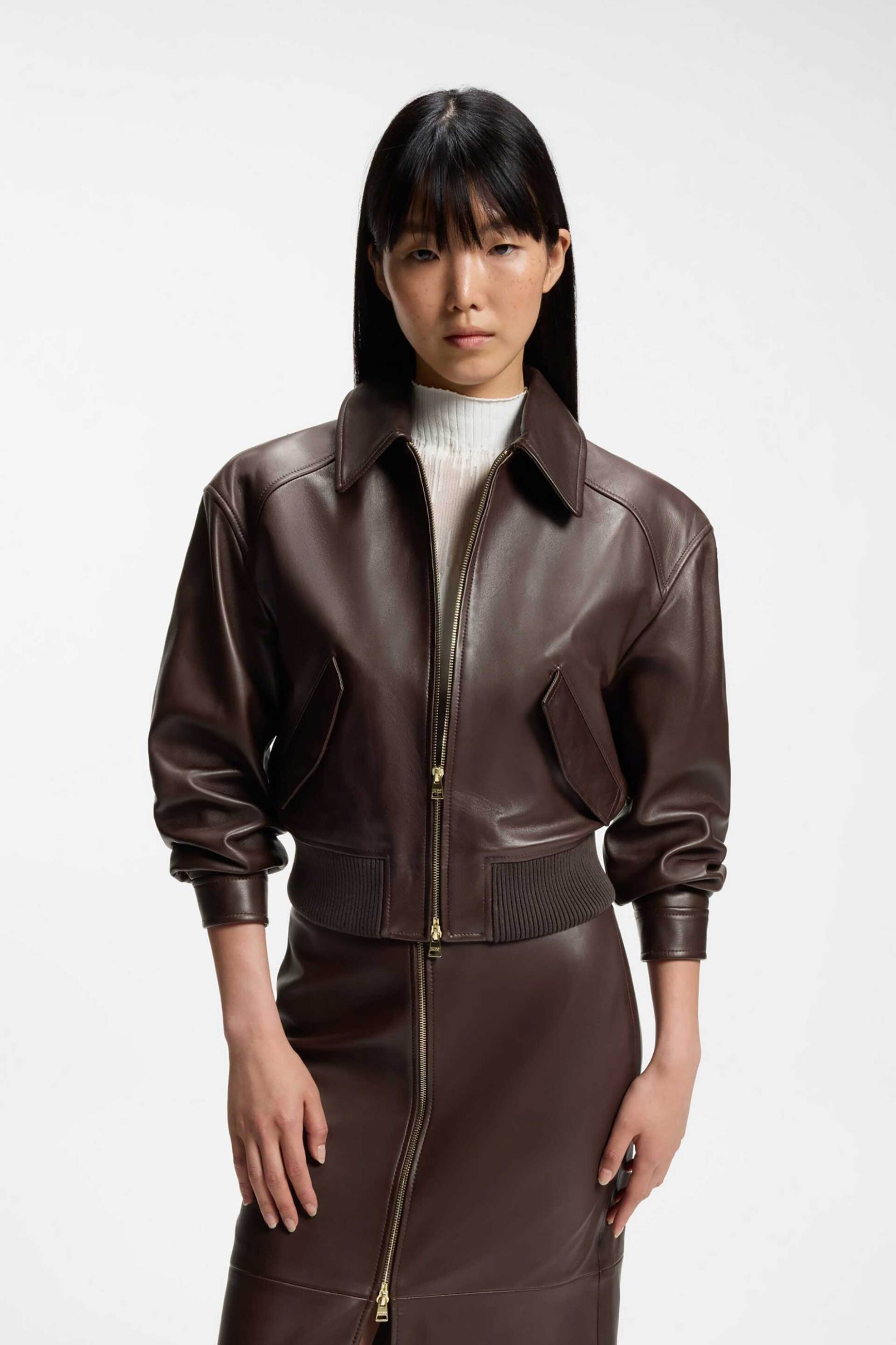 Hugo γυναικείo δερμάτινο bomber jacket cropped Relaxed Fit 