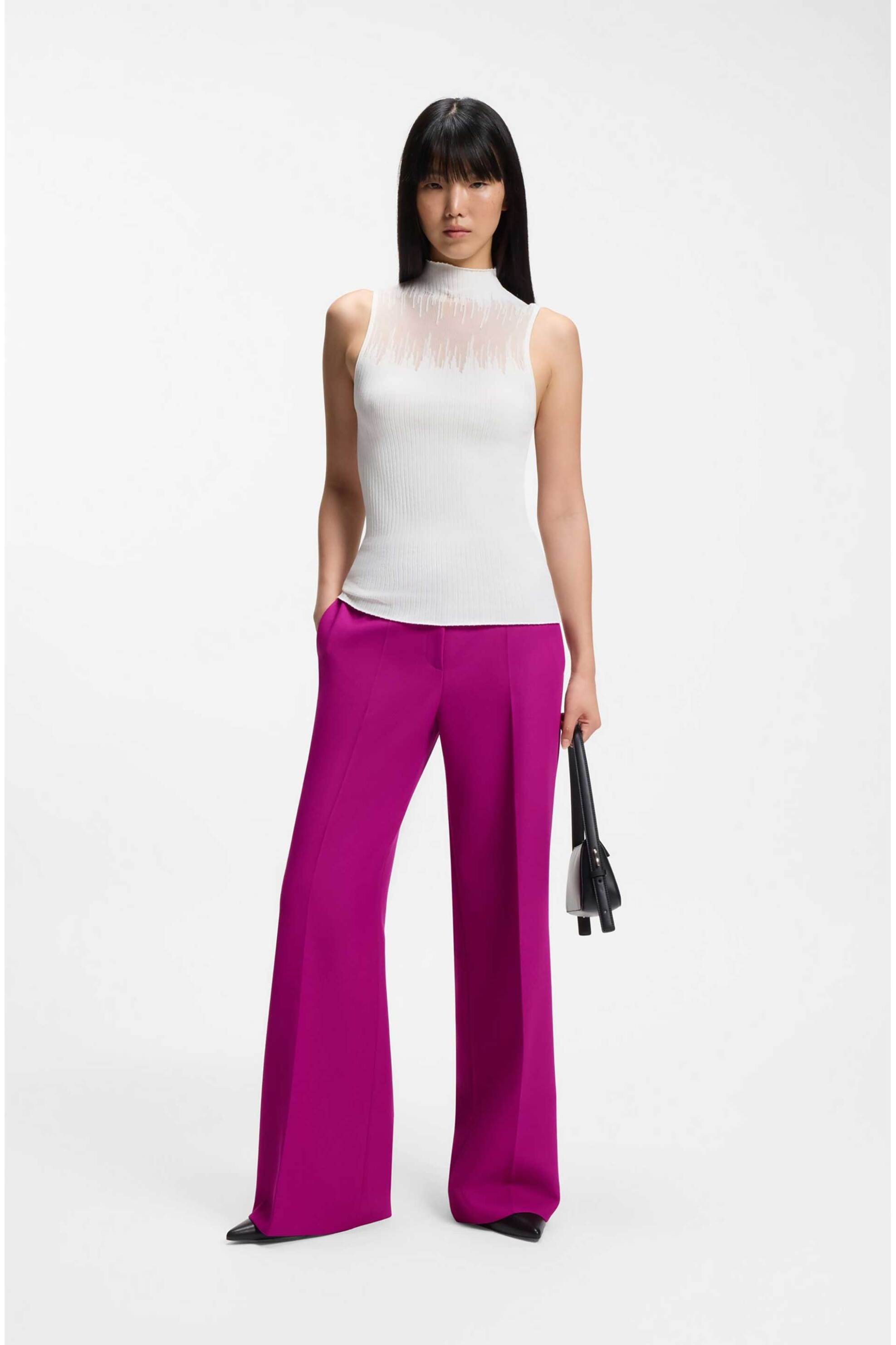 Hugo γυναικείο παντελόνι μονόχρωμο Wide Leg 
