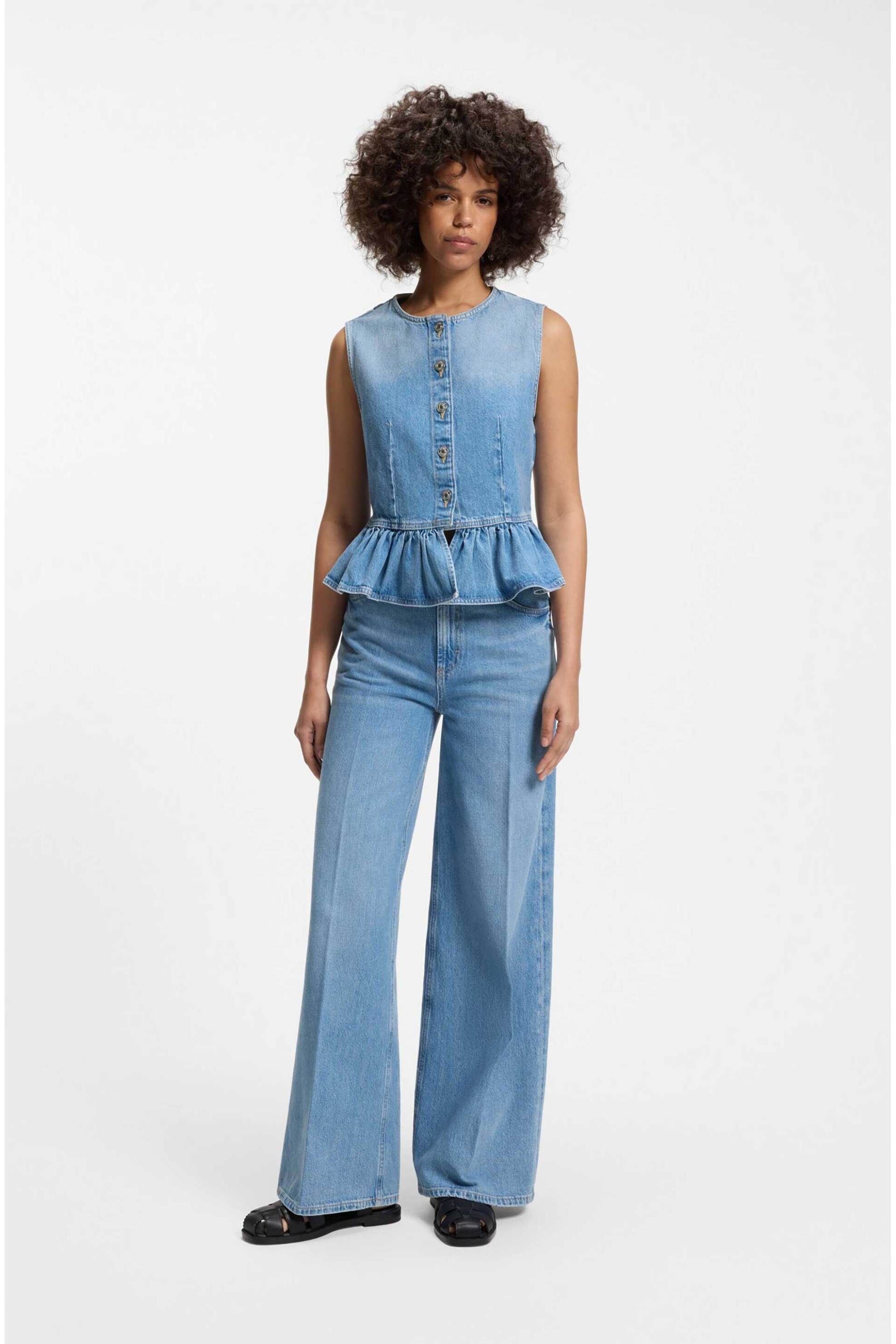 Hugo γυναικείο denim top με βολάν 