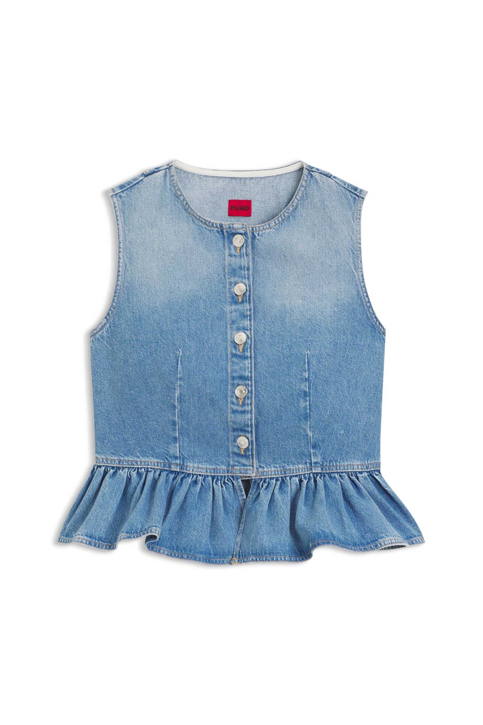 Hugo Γυναικείο Denim Top με Βολάν Gimma - 50563534 Blue