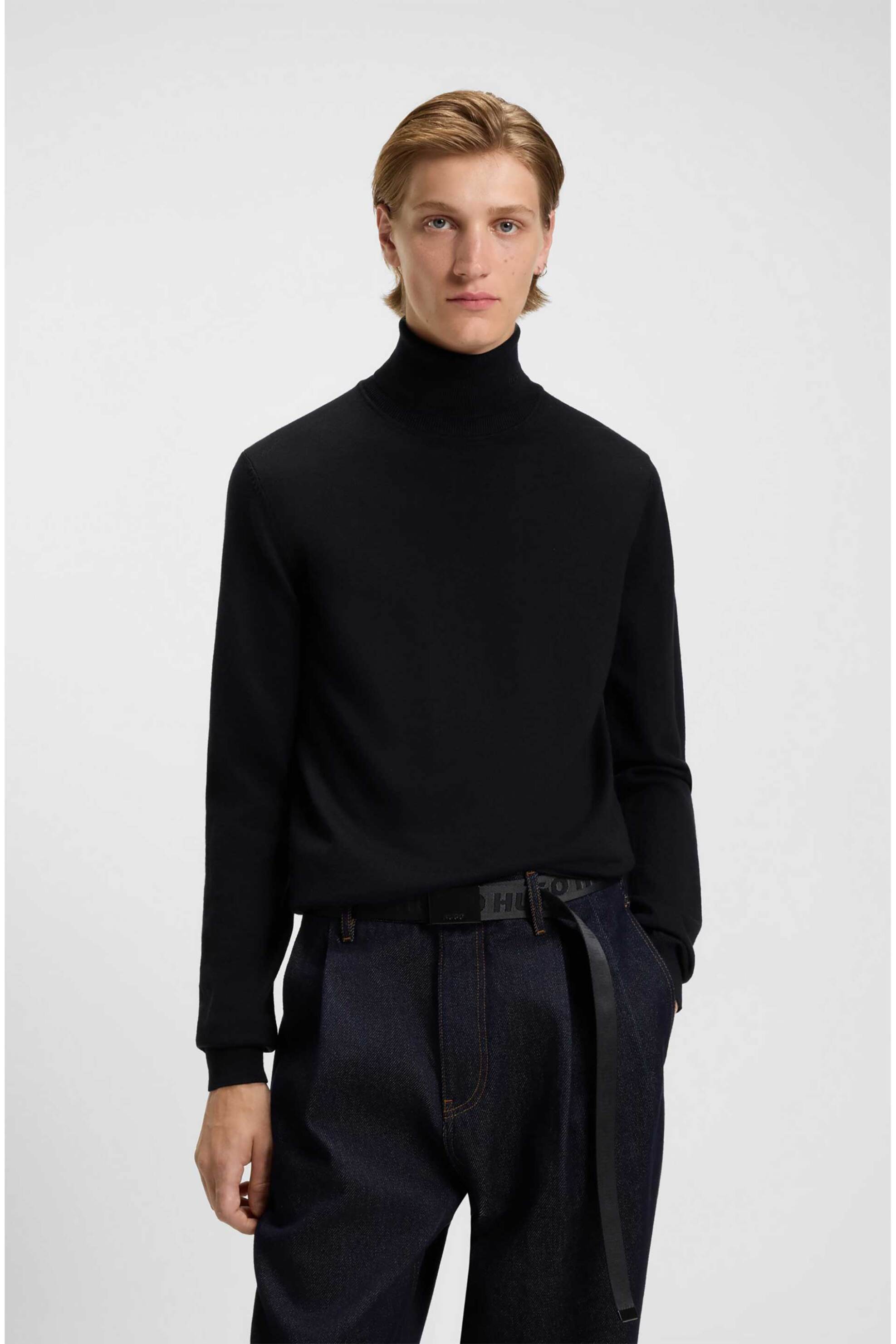 Hugo Boss ανδρική μάλλινη μπλούζα ζιβάγκο Regular Fit "San Thomas" - 50474174 Μπλε Σκούρο