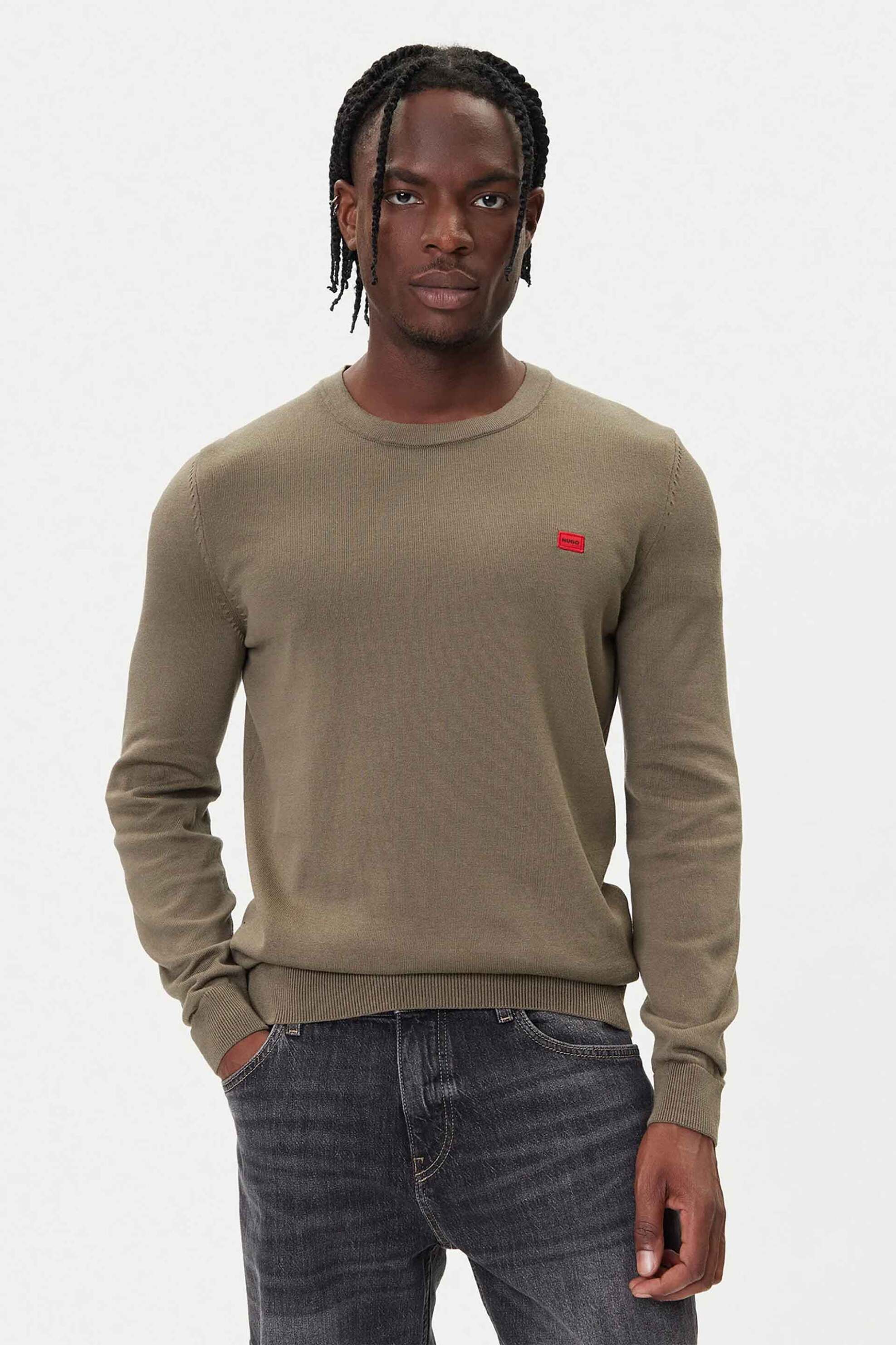 Hugo Boss ανδρικό πουλόβερ μονόχρωμο με λογότυπο "San Cassius" - 50475083 Taupe