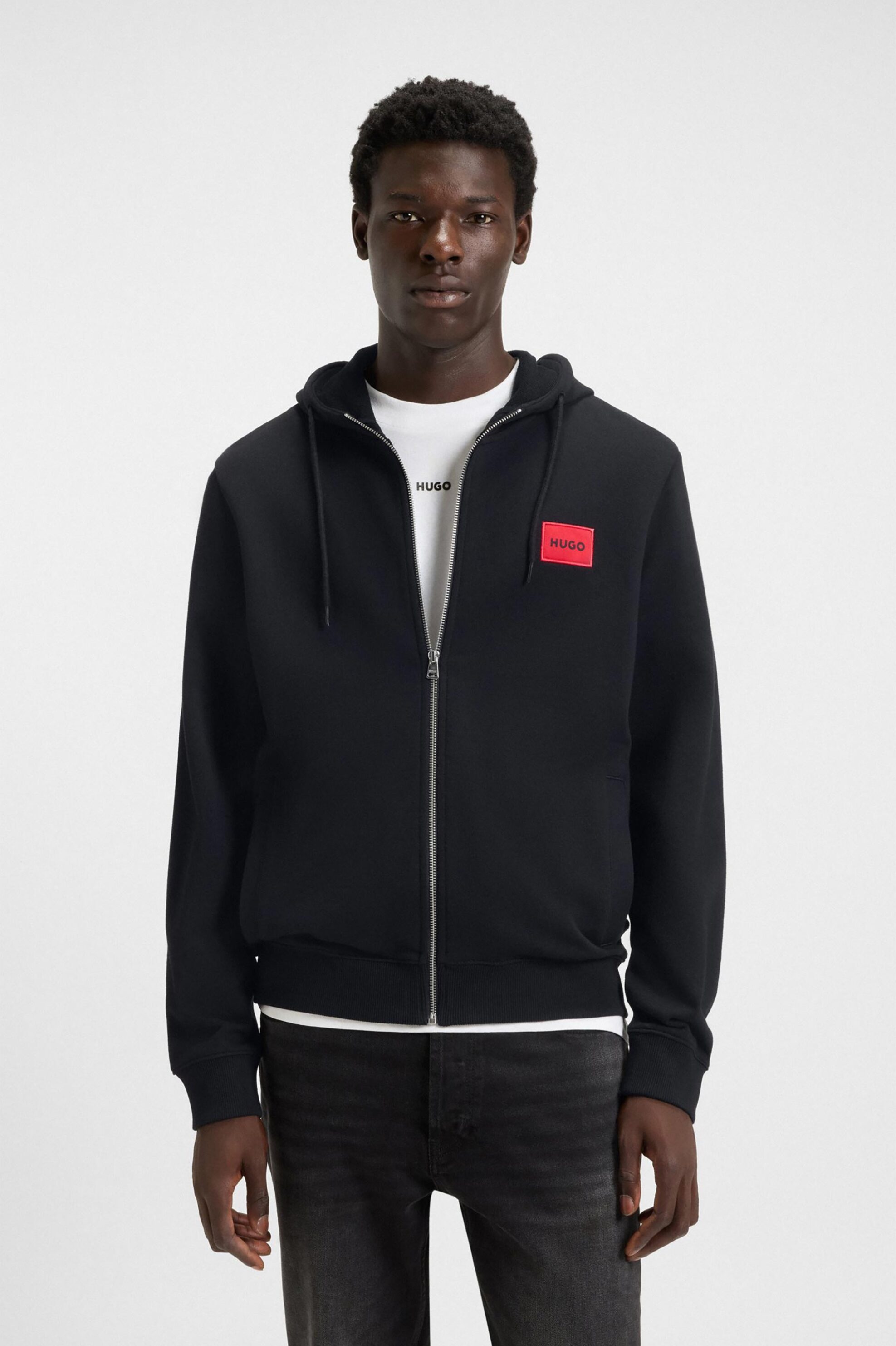 Hugo Boss ανδρική ζακέτα φούτερ με κουκούλα και contrast logo patch Regular Fit 