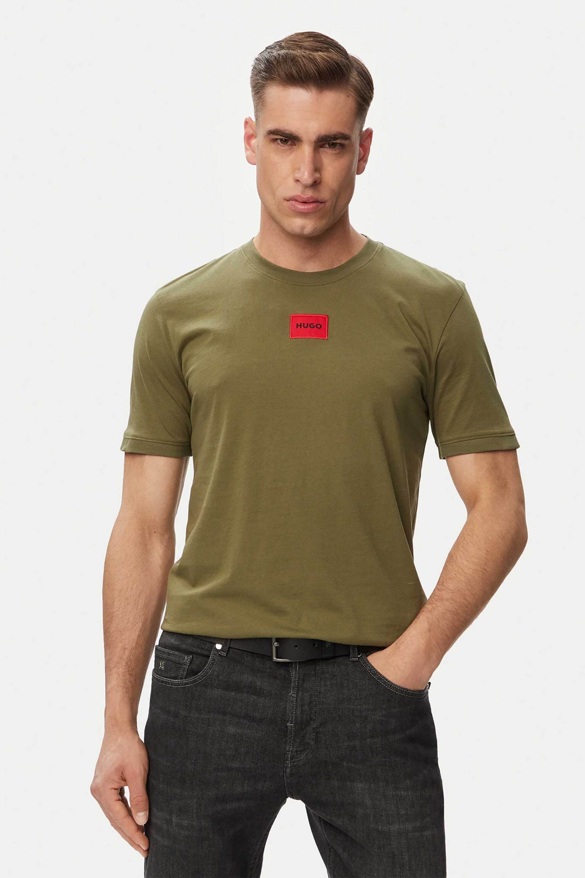 Hugo ανδρικό T-shirt με contrast logo patch Regular Fit "Diragolino" - 50447978 Λαδί