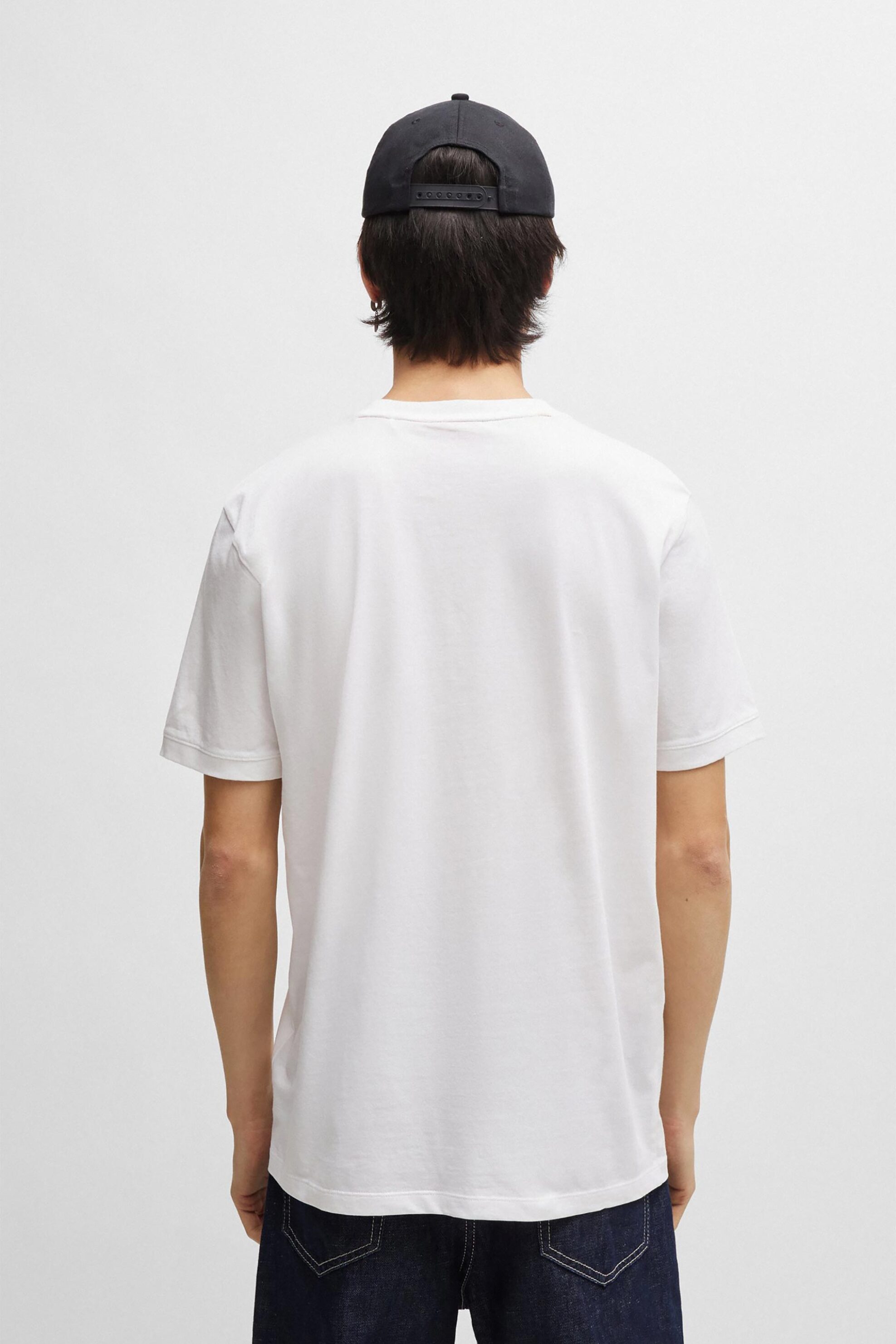 Hugo Boss Ανδρικό T-Shirt με Contrast Logo Patch Regular Fit Diragolino - 50447978 Λευκό Κόκκινο