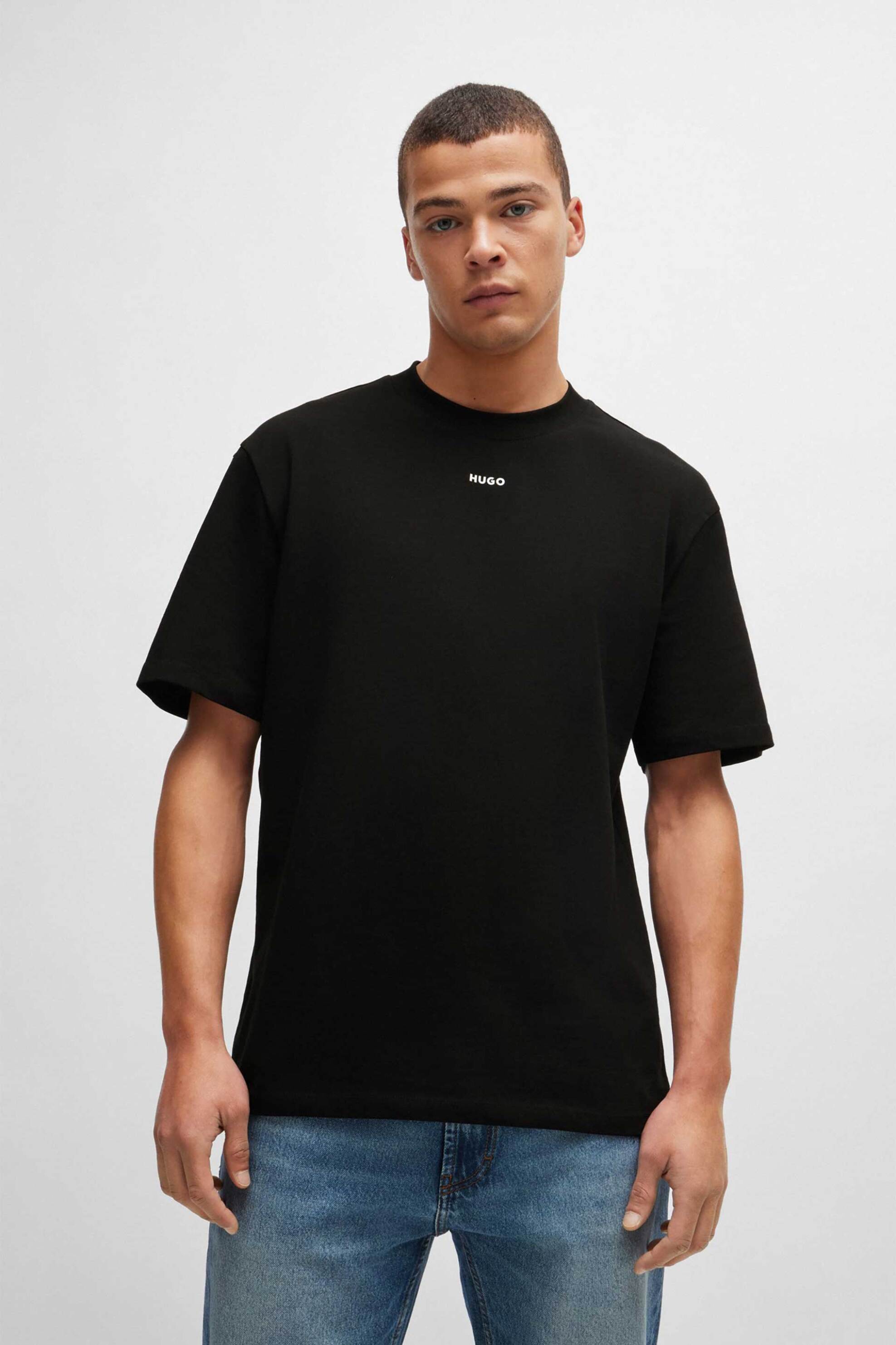 Hugo Boss ανδρικό T-shirt μονόχρωμο βαμβακερό με ανάγλυφο λογότυπο 