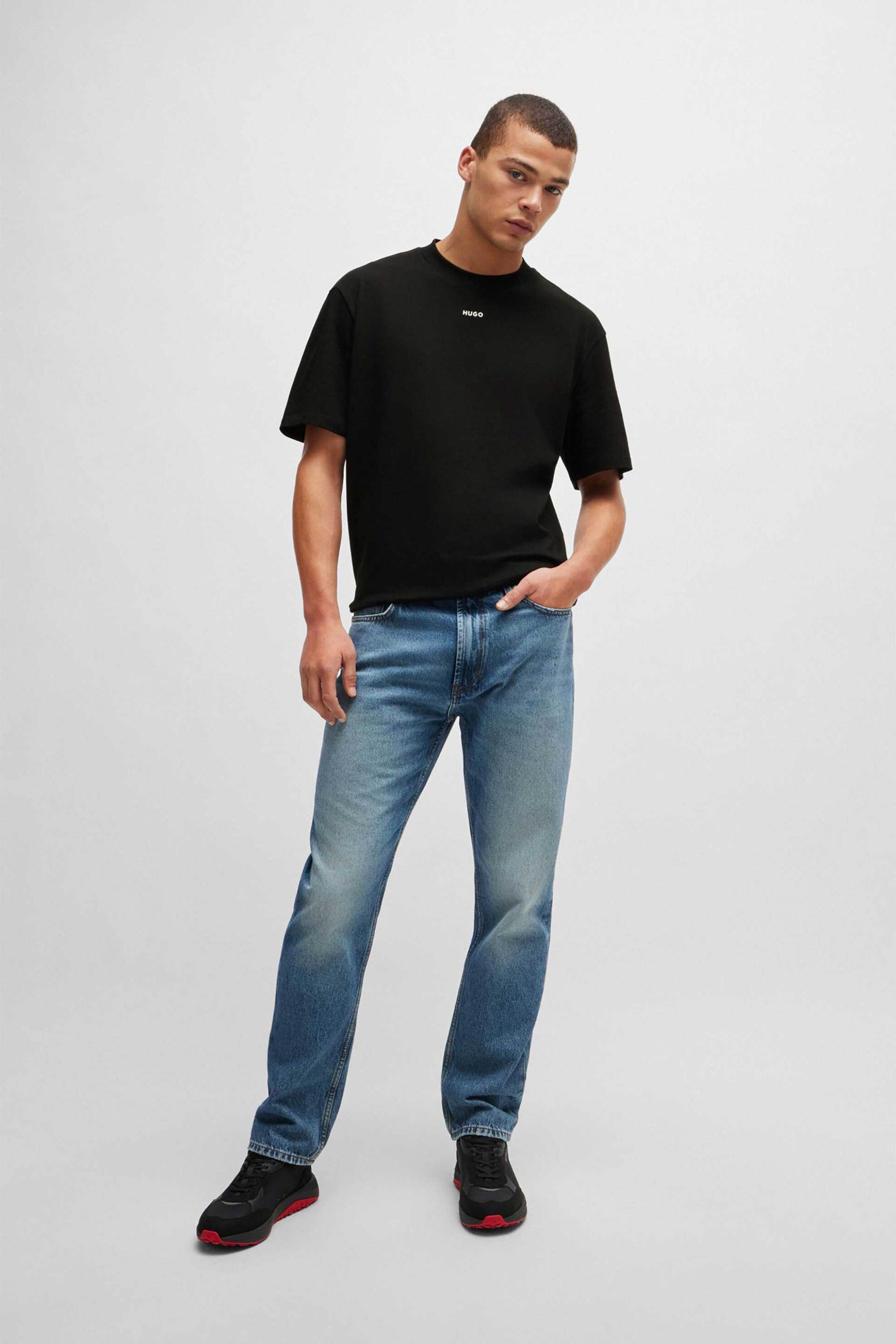 Hugo Boss Ανδρικό T-Shirt Μονόχρωμο Βαμβακερό με Ανάγλυφο Λογότυπο Dapolino - 50488330 Μαύρο