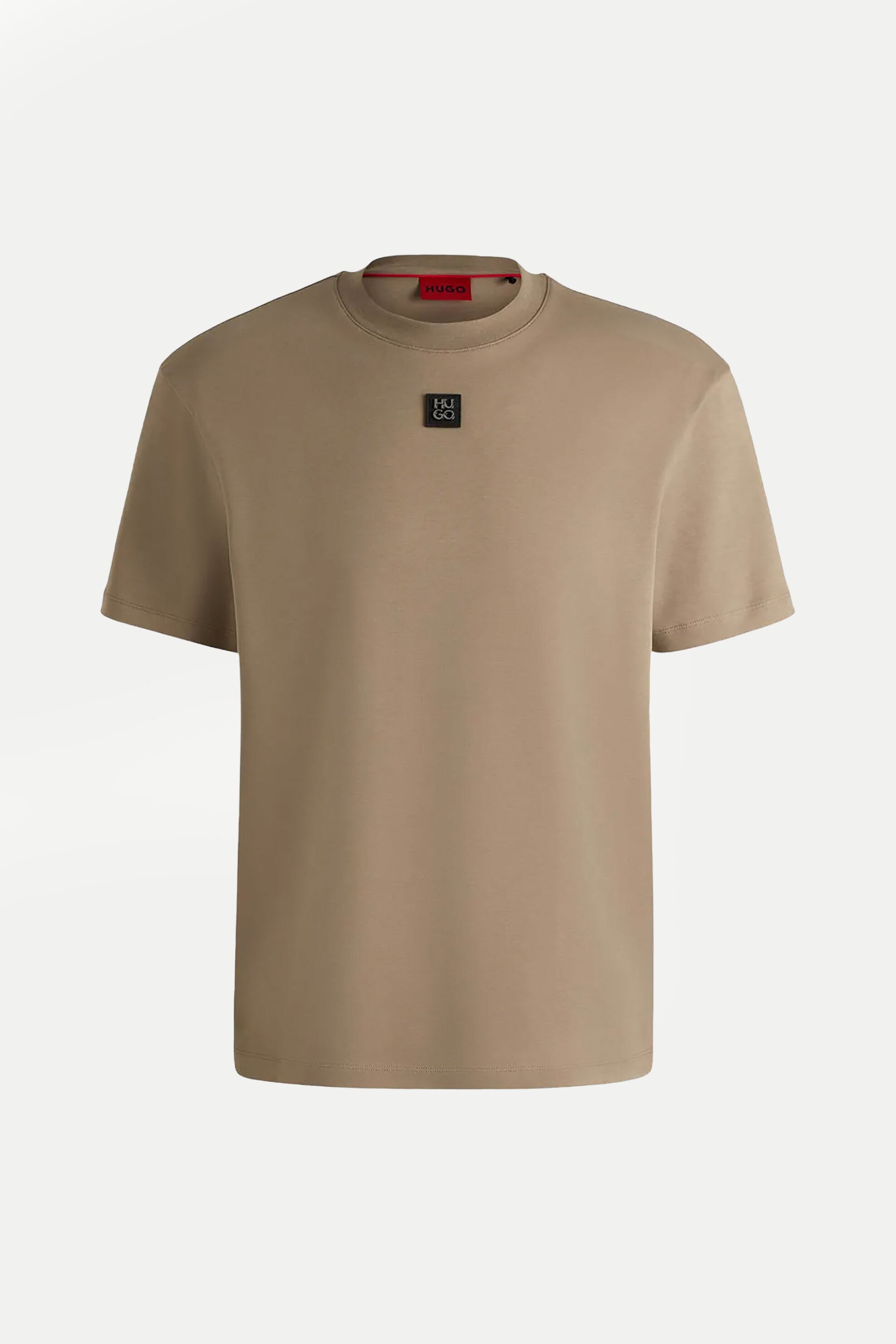 Hugo Boss ανδρικό βαμβακερό T-shirt μονόχρωμο με ανάγλυφο logo patch "Dalile" - 50505201 Καφέ Ανοιχτό