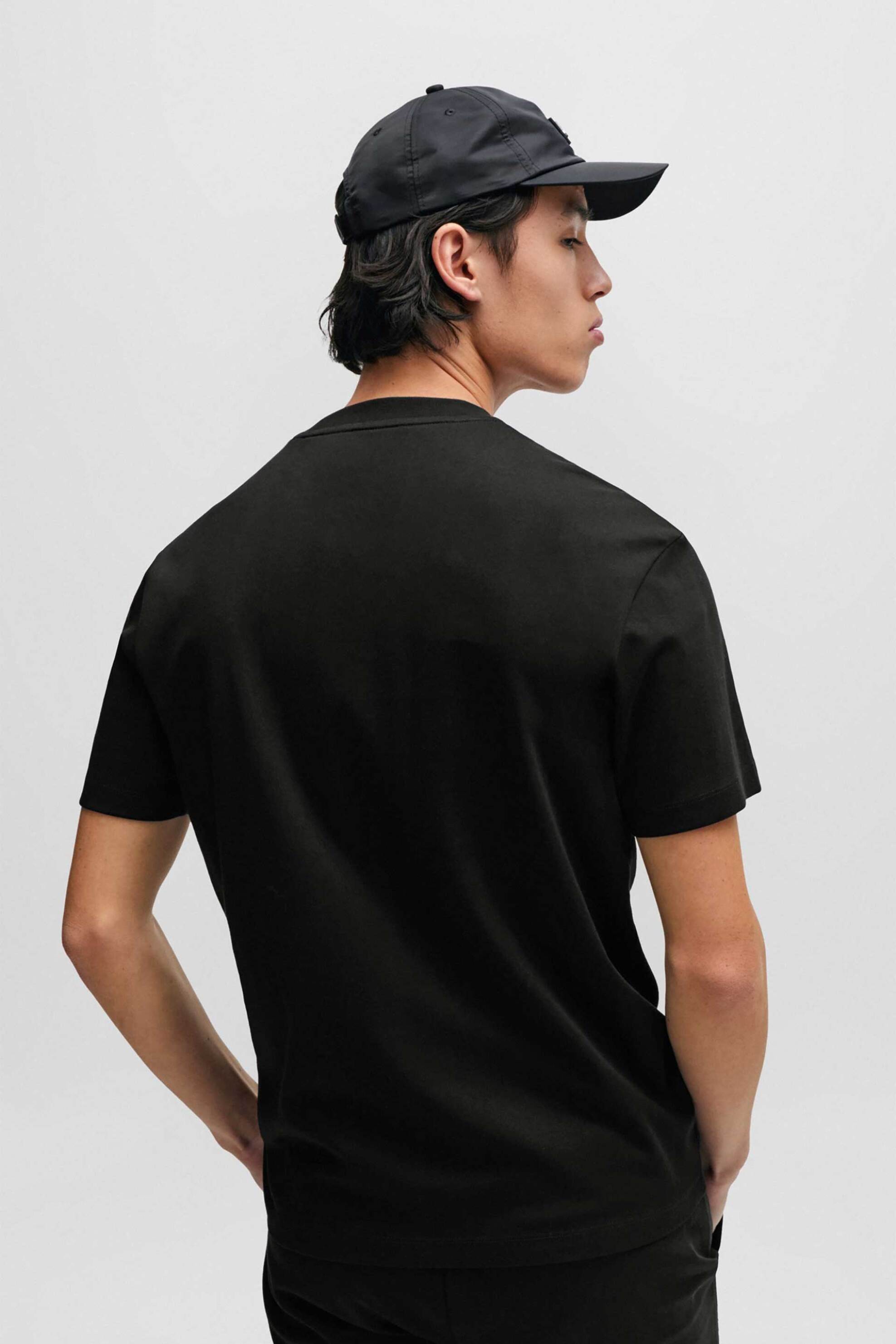 Hugo Boss Ανδρικό Βαμβακερό T-Shirt Μονόχρωμο με Ανάγλυφο Logo Patch Dalile - 50505201 Μαύρο