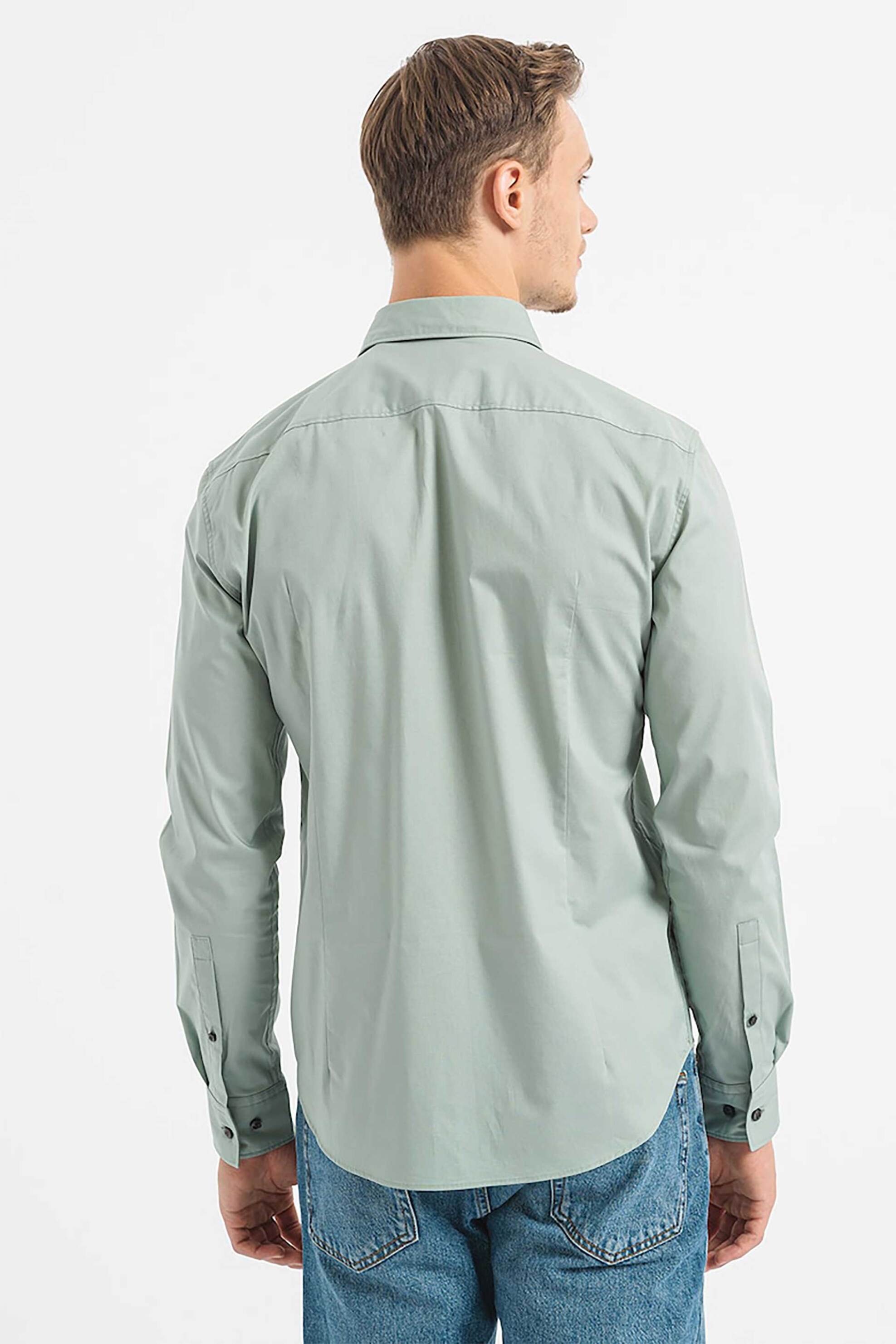 Hugo Boss Ανδρικό Πουκάμισο Μονόχρωμο με Logo Patch - 50505315 Βεραμάν Ανοιχτό