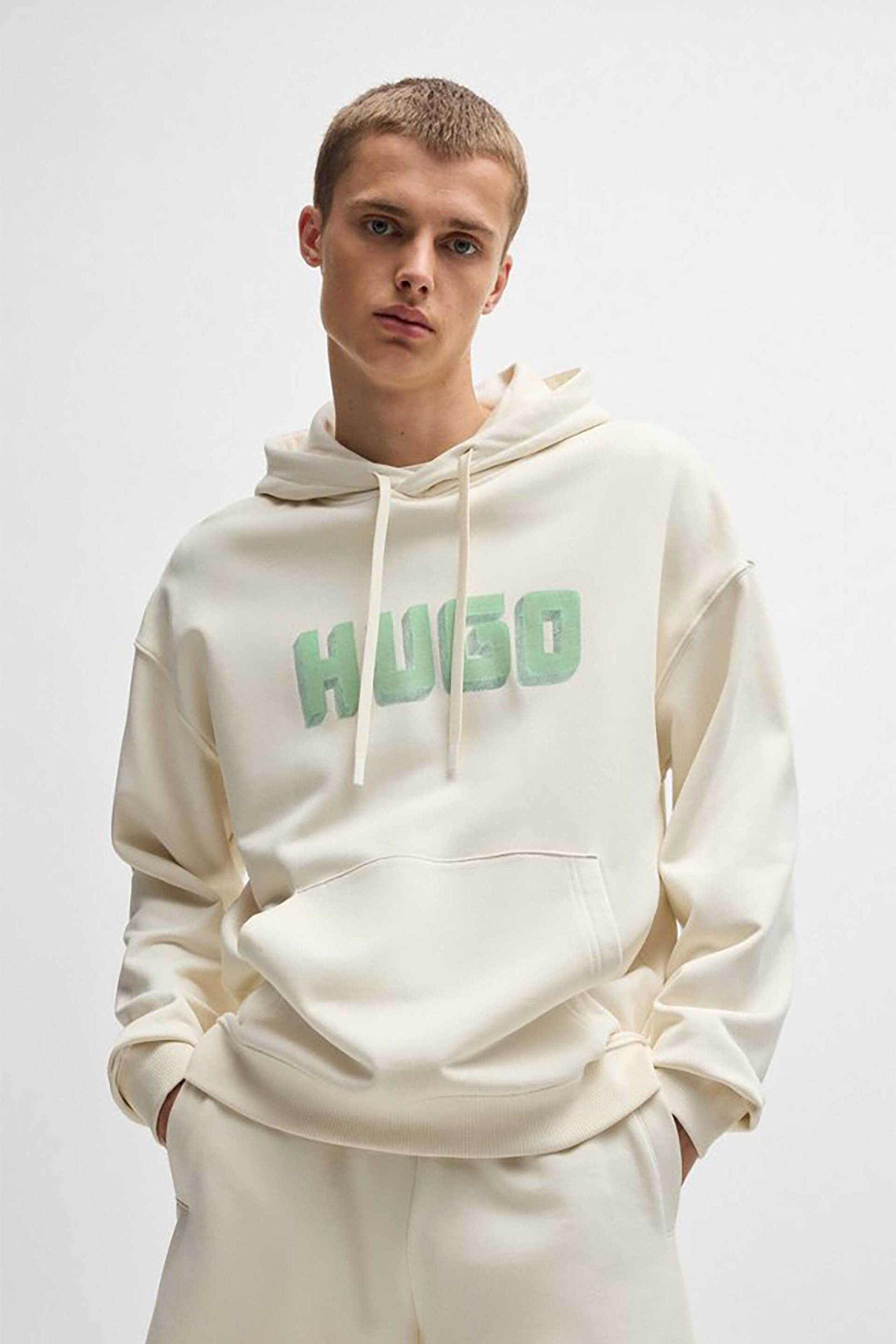 Hugo Boss ανδρική μπλούζα φούτερ με κουκούλα Relaxed Fit - 50516655 Λευκό