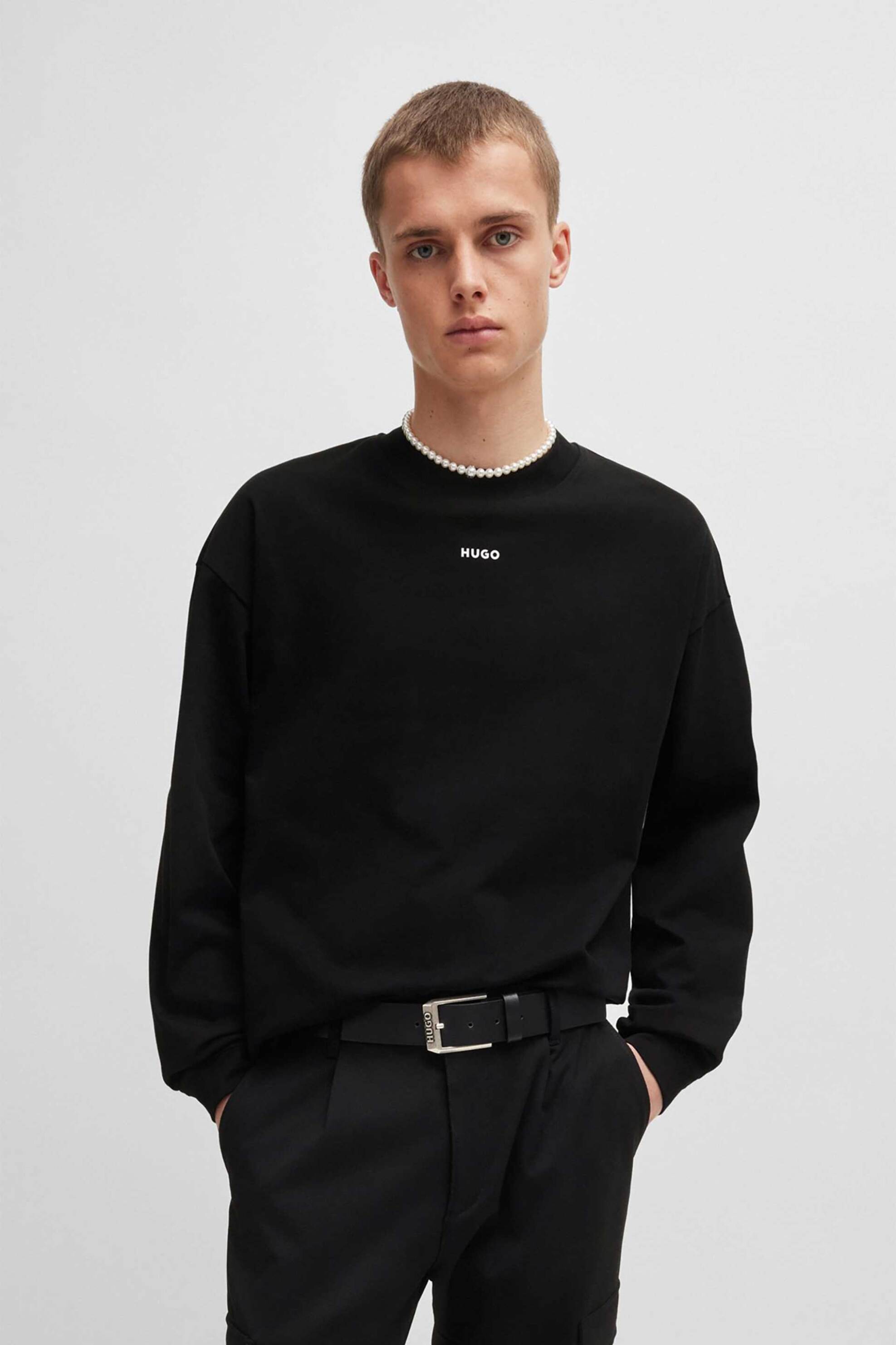 Hugo Boss ανδρική μακρυμάνικη μπλούζα με λογότυπο Relaxed Fit - 50511029 Μαύρο
