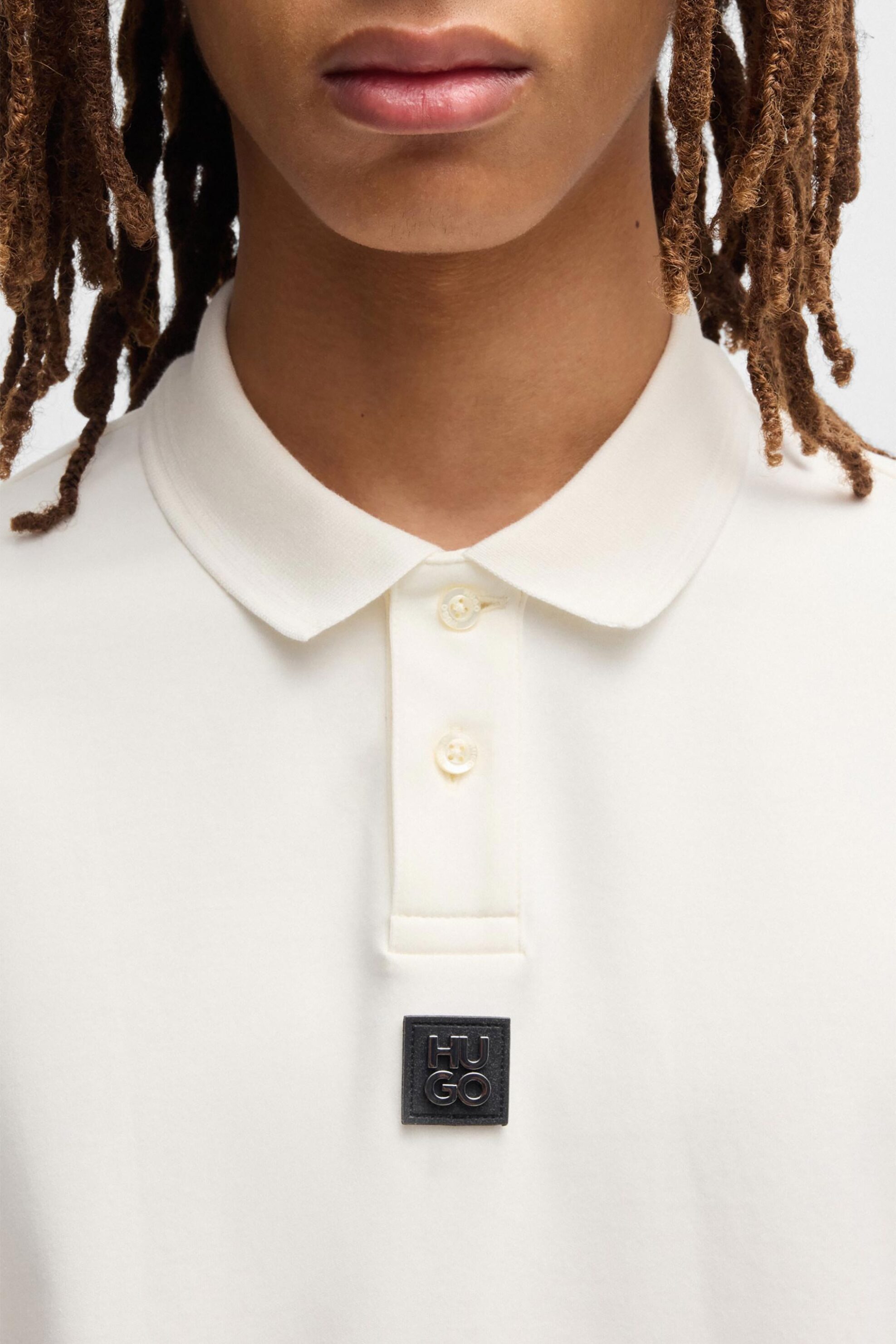 Hugo Boss ανδρική μπλούζα πόλο μονόχρωμη με logo patch Regular Fit "Deabono" - 50517638 Λευκό φωτογραφία