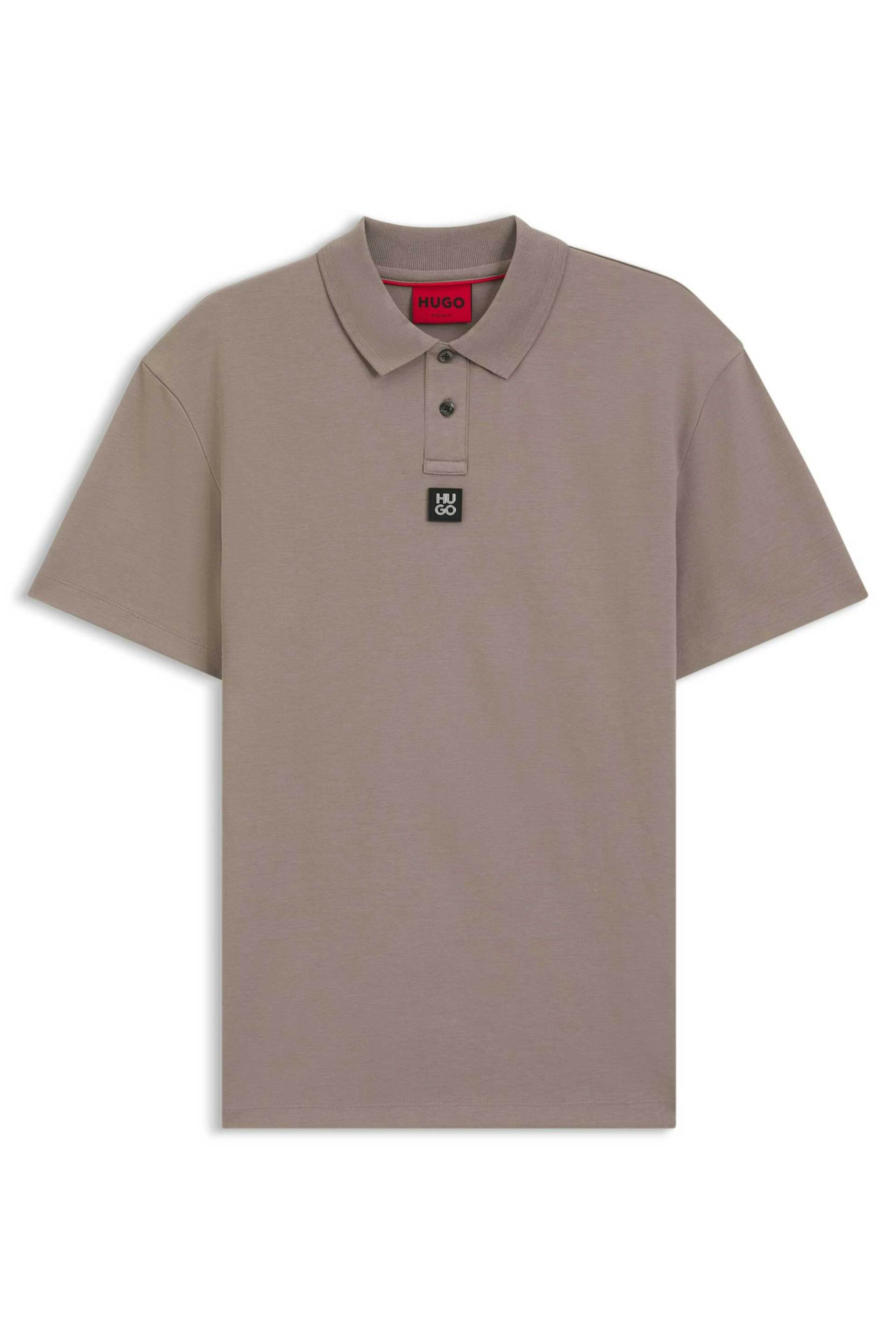 Hugo Boss ανδρική μπλούζα πόλο μονόχρωμη με logo patch Regular Fit "Deabono" - 50517638 Γκρι