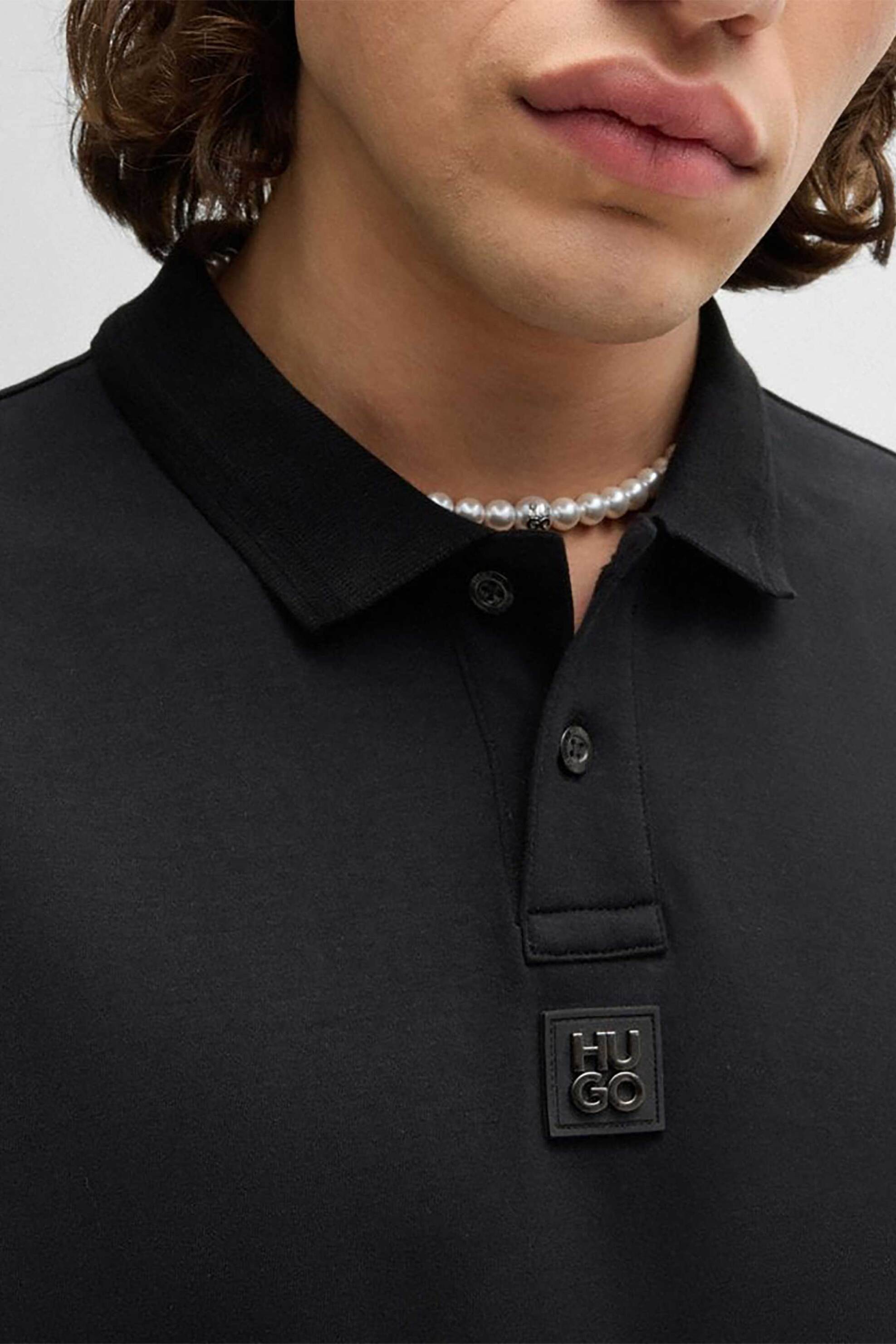 Hugo Boss ανδρική μπλούζα πόλο μονόχρωμη με logo patch Regular Fit "Deabono" - 50517638 Μαύρο φωτογραφία