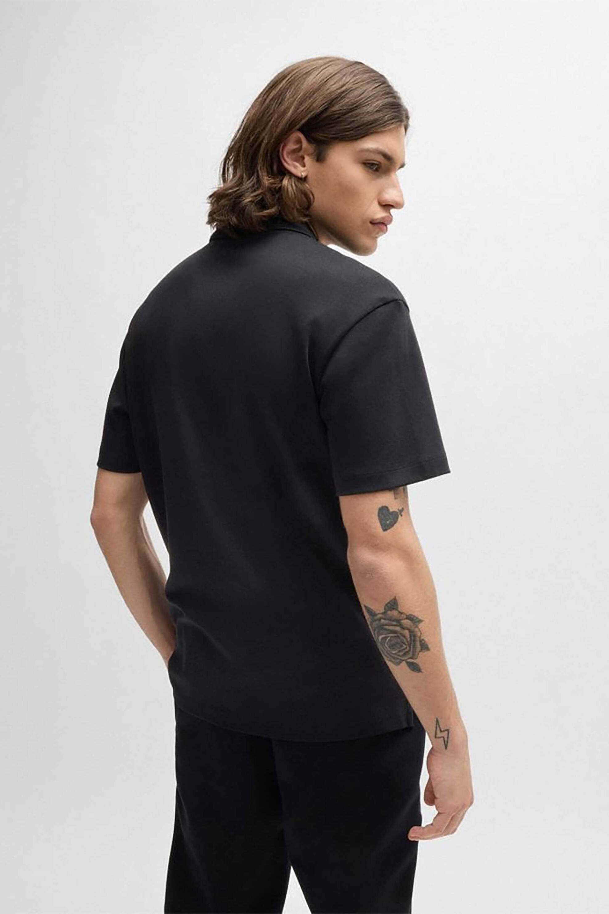 Hugo Boss ανδρική μπλούζα πόλο μονόχρωμη με logo patch Regular Fit "Deabono" - 50517638 Μαύρο φωτογραφία