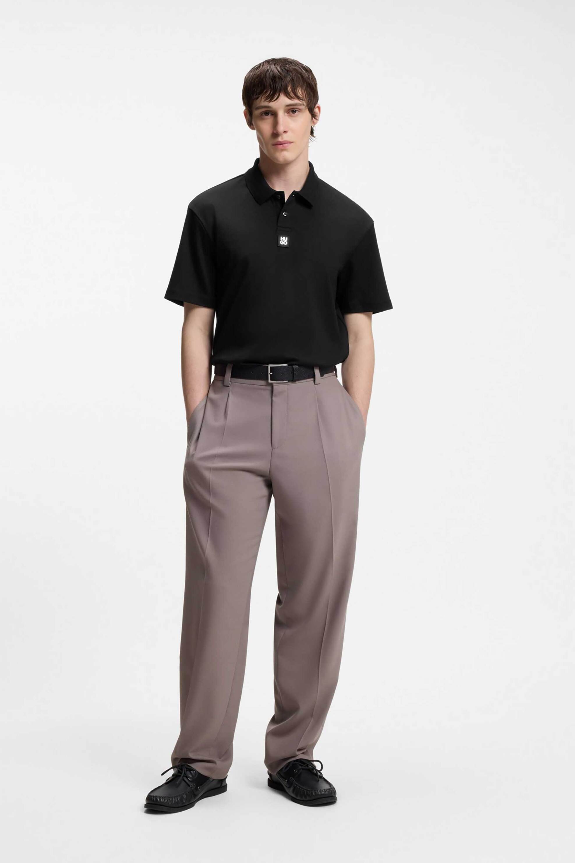Hugo Boss ανδρική μπλούζα πόλο μονόχρωμη με logo patch Regular Fit "Deabono" - 50517638 Μαύρο φωτογραφία