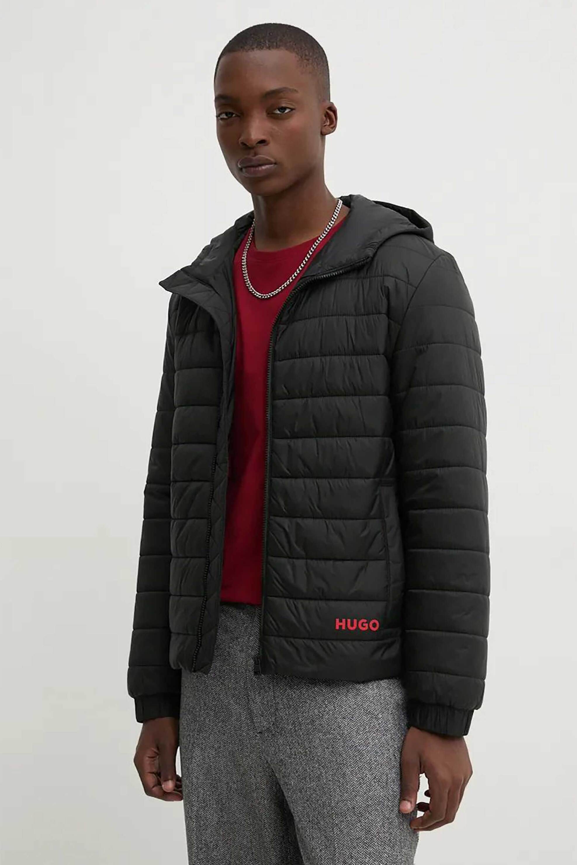 Hugo Boss ανδρικό μπουφάν με καπιτονέ σχέδιο και κουκούλα - 50518785 Μαύρο