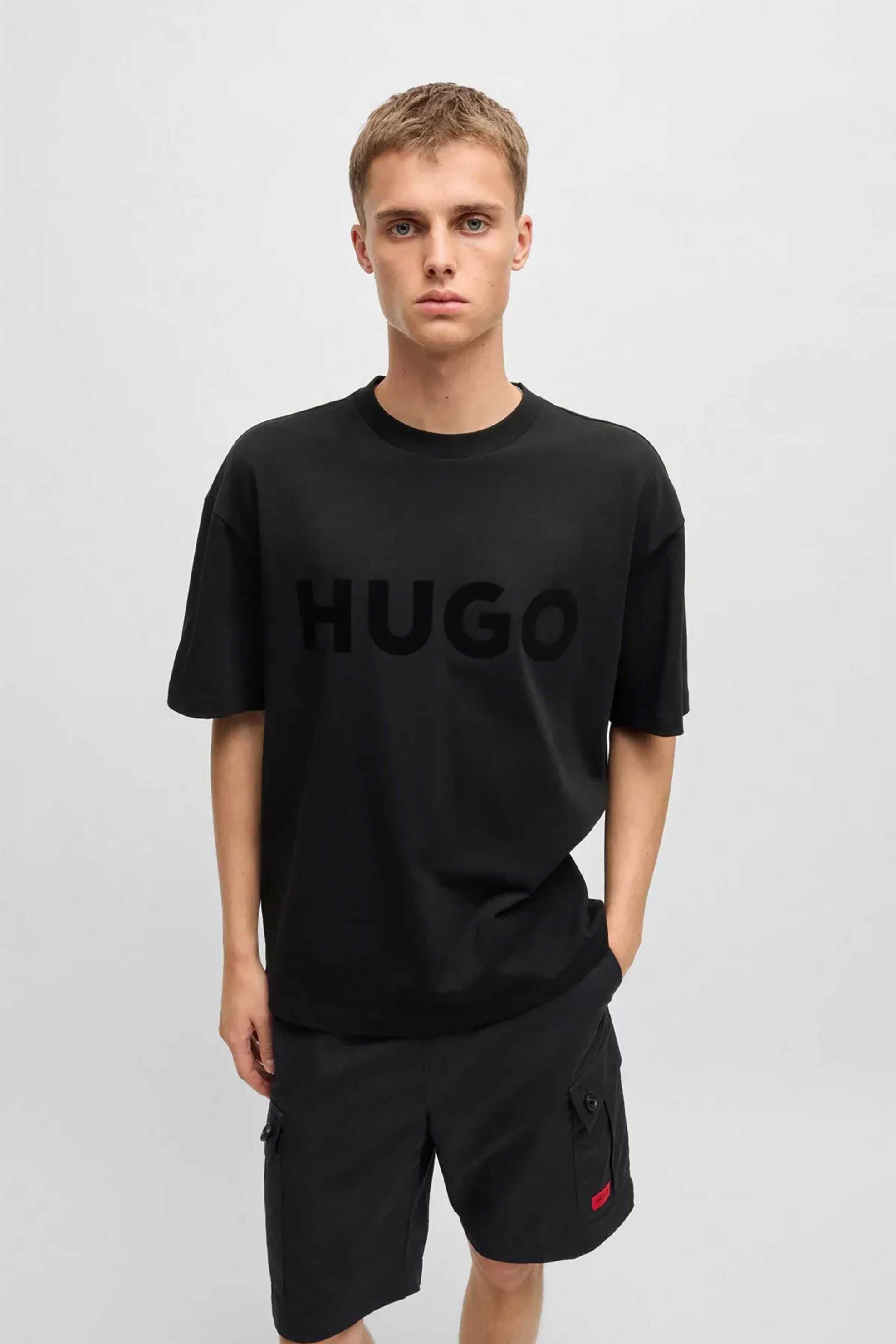Hugo Boss ανδρικό T-shirt μονόχρωμο με λογότυπο - 50525765 Μαύρο