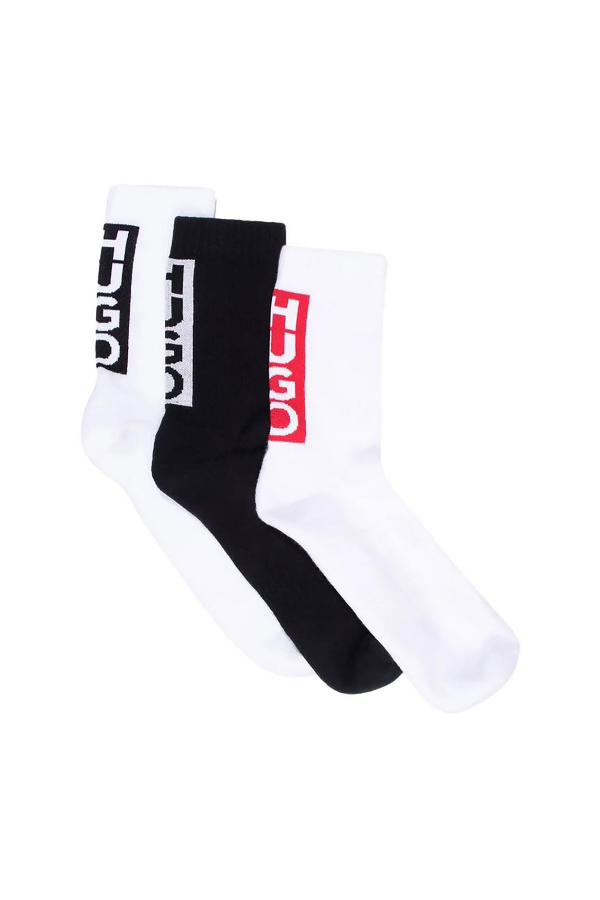 Hugo Boss σετ ανδρικές μακριές κάλτσες ribbed με λογότυπο (3 ζευγάρια) - 50521068 Λευκό