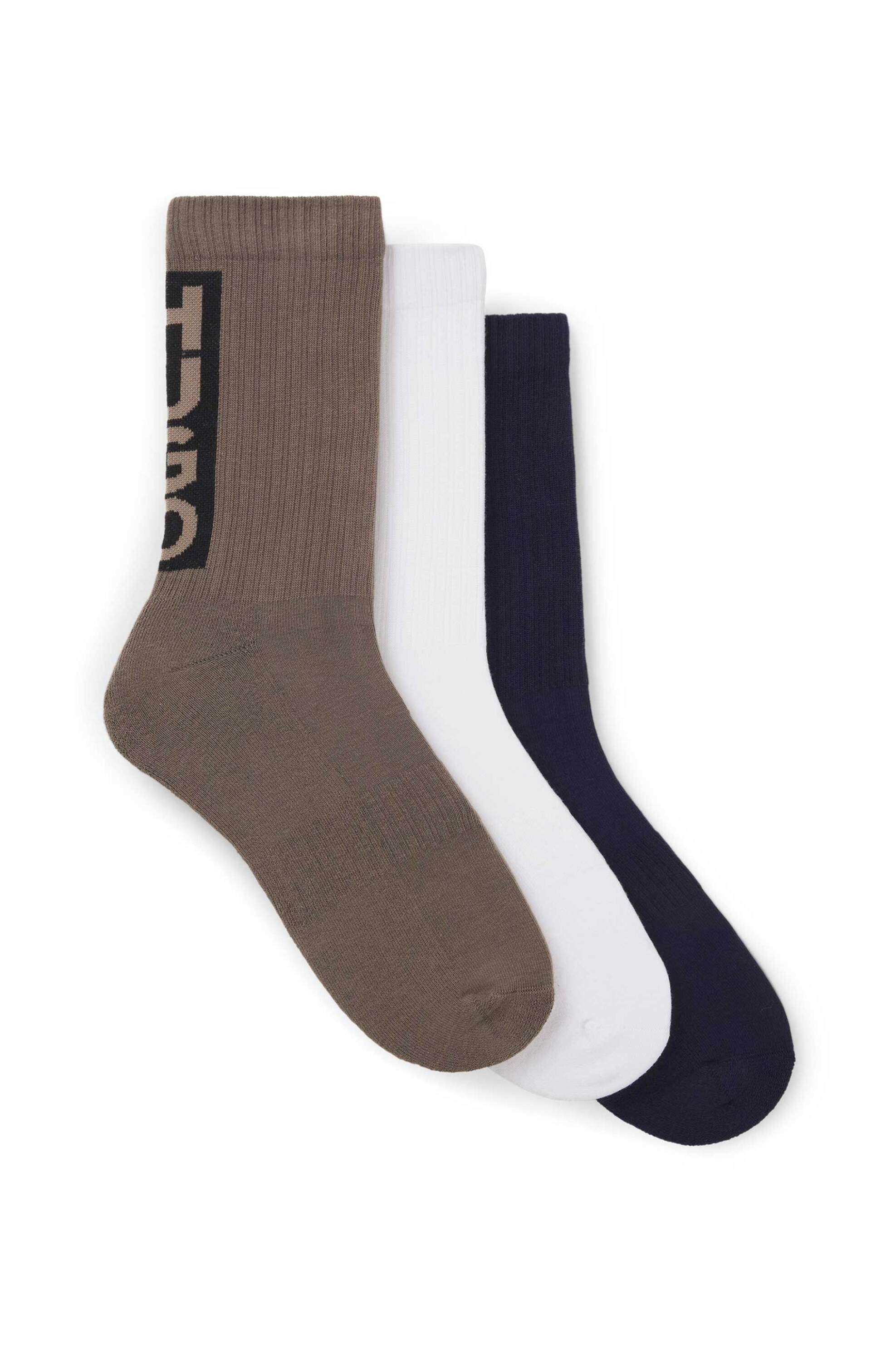 Hugo Boss σετ ανδρικές μακριές κάλτσες ribbed με λογότυπο (3 ζευγάρια) - 50521068 Taupe