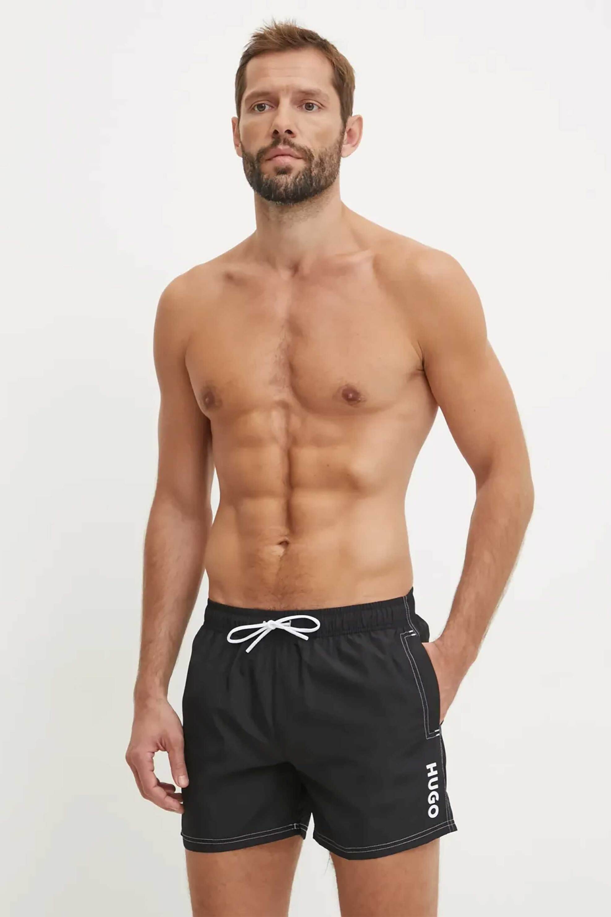 Hugo Boss ανδρικό μαγιό μονόχρωμο με λογότυπο - 50533787 Μαύρο