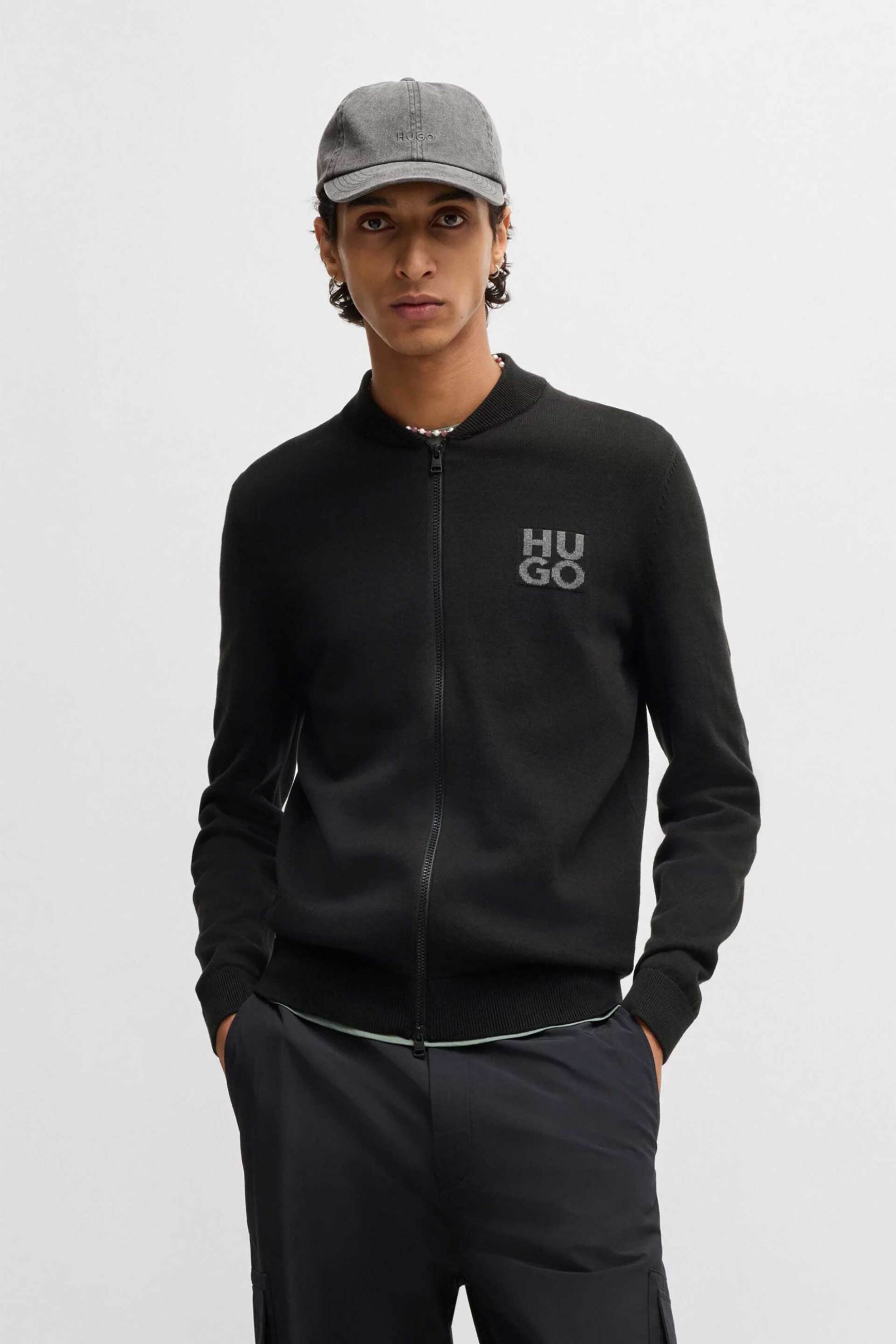 Hugo Boss ανδρική ζακέτα μονόχρωμη με λογότυπο Regular Fit "Solouh" - 50531819 Μαύρο
