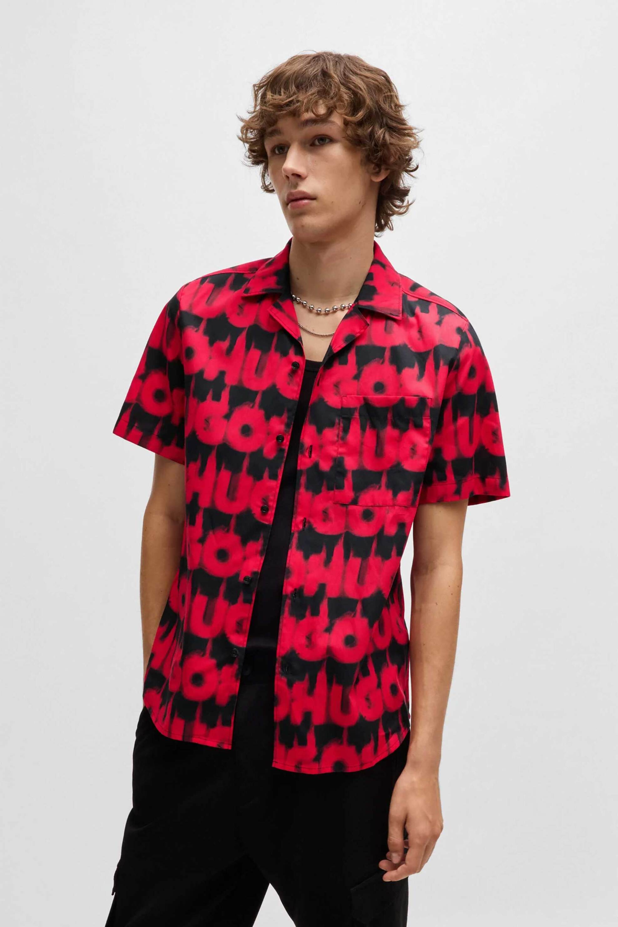 Hugo Boss ανδρικό πουκάμισο με all-over print Relaxed Fit "Ellino" - 50534240 Κόκκινο