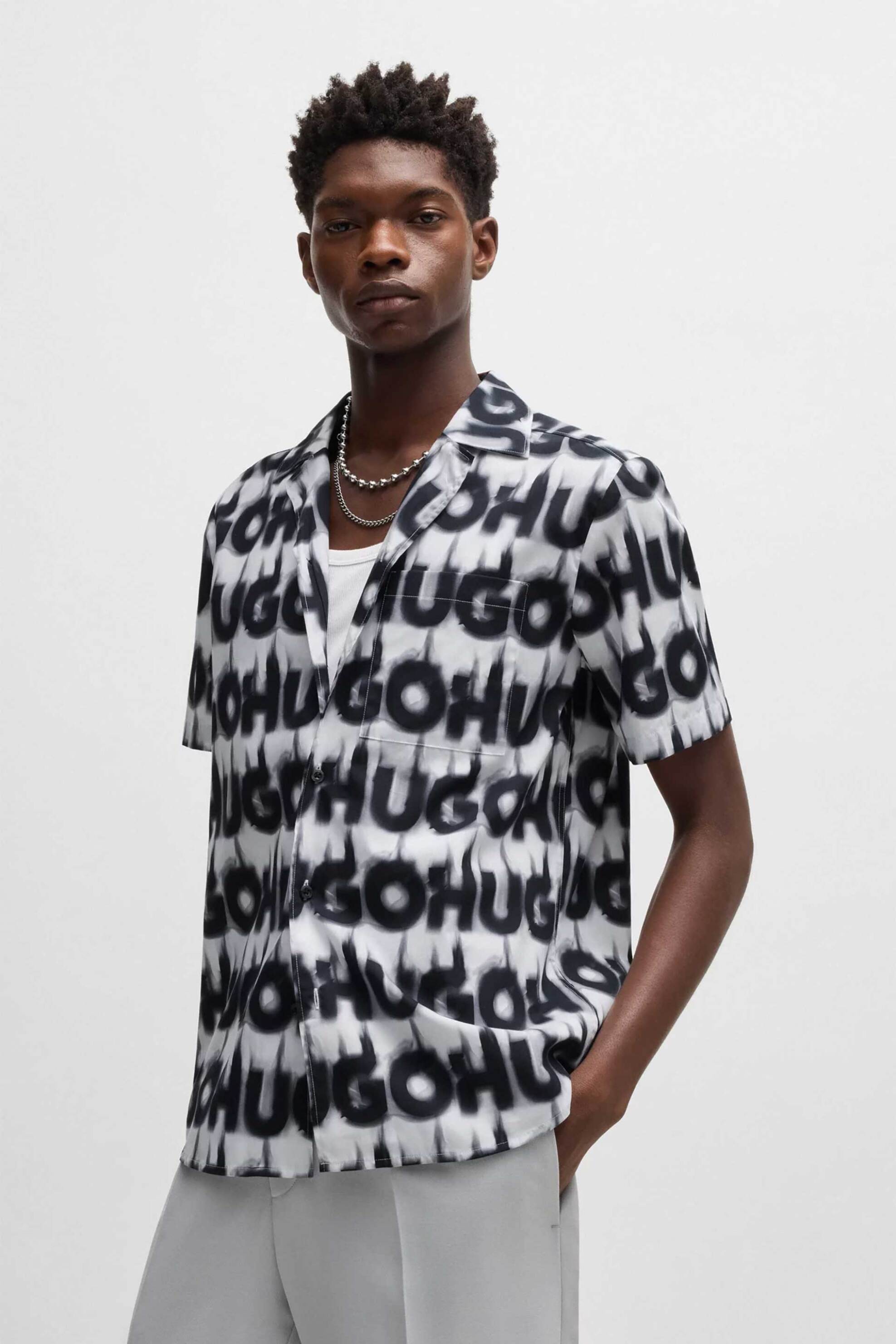 Hugo Boss ανδρικό πουκάμισο με all-over print Relaxed Fit "Ellino" - 50534240 Λευκό