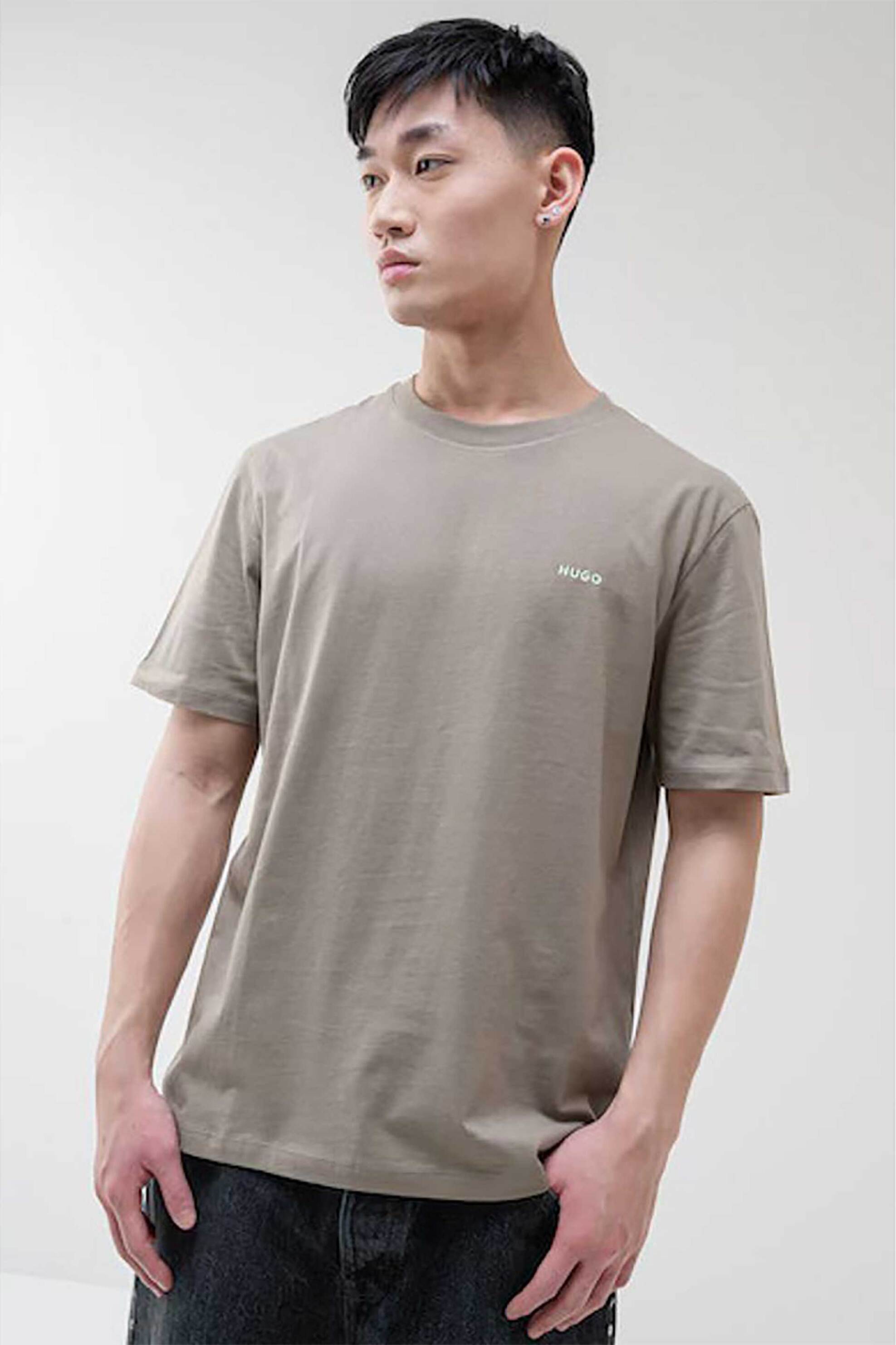 Hugo Boss ανδρικό T-shirt μονόχρωμο με ανάγλυφο λογότυπο Regular Fit "Dero222" - 50466158 Καφέ Ανοιχτό