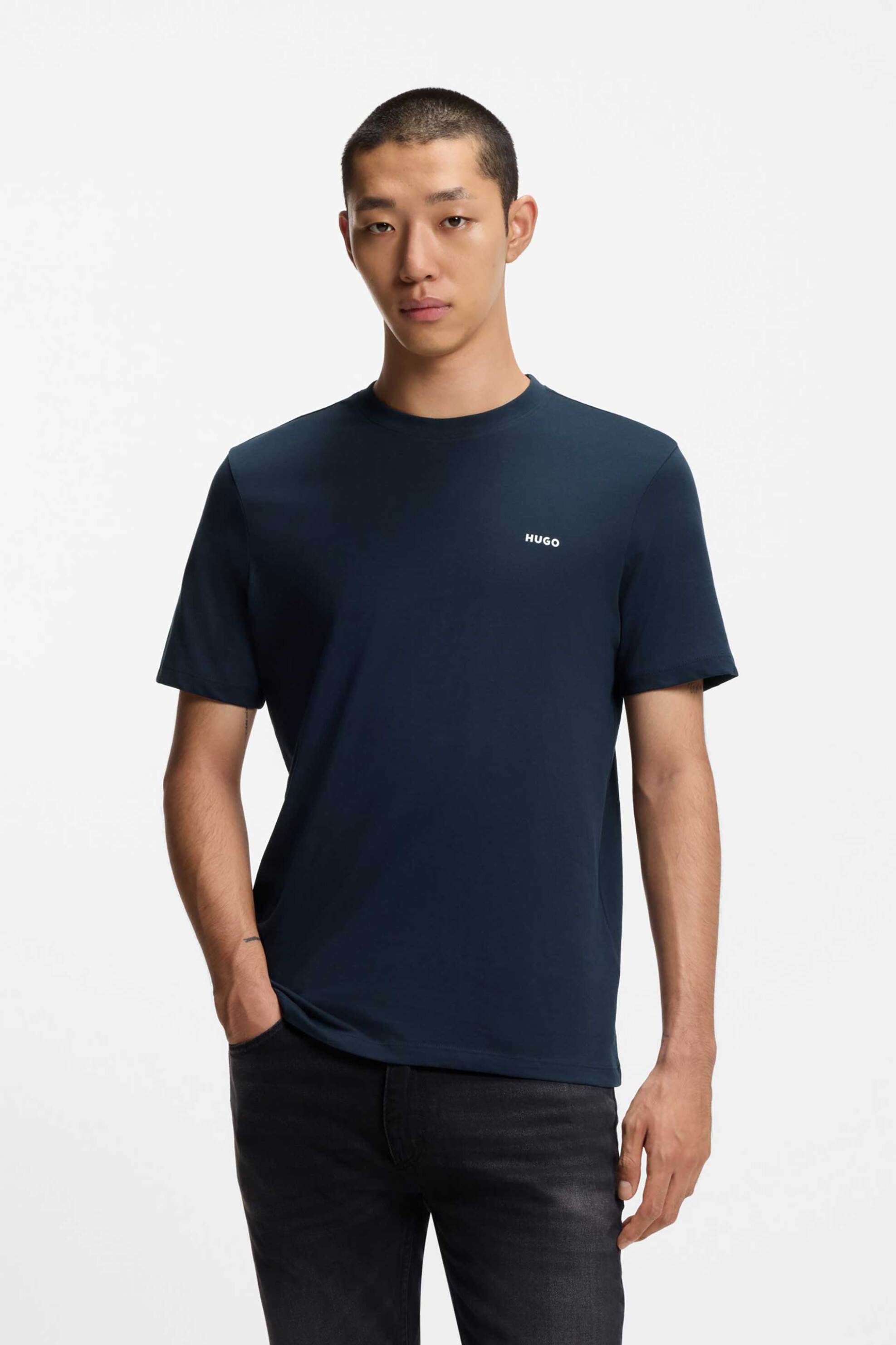 Hugo Boss ανδρικό T-shirt μονόχρωμο με ανάγλυφο λογότυπο Regular Fit "Dero222" - 50466158 Μπλε Σκούρο